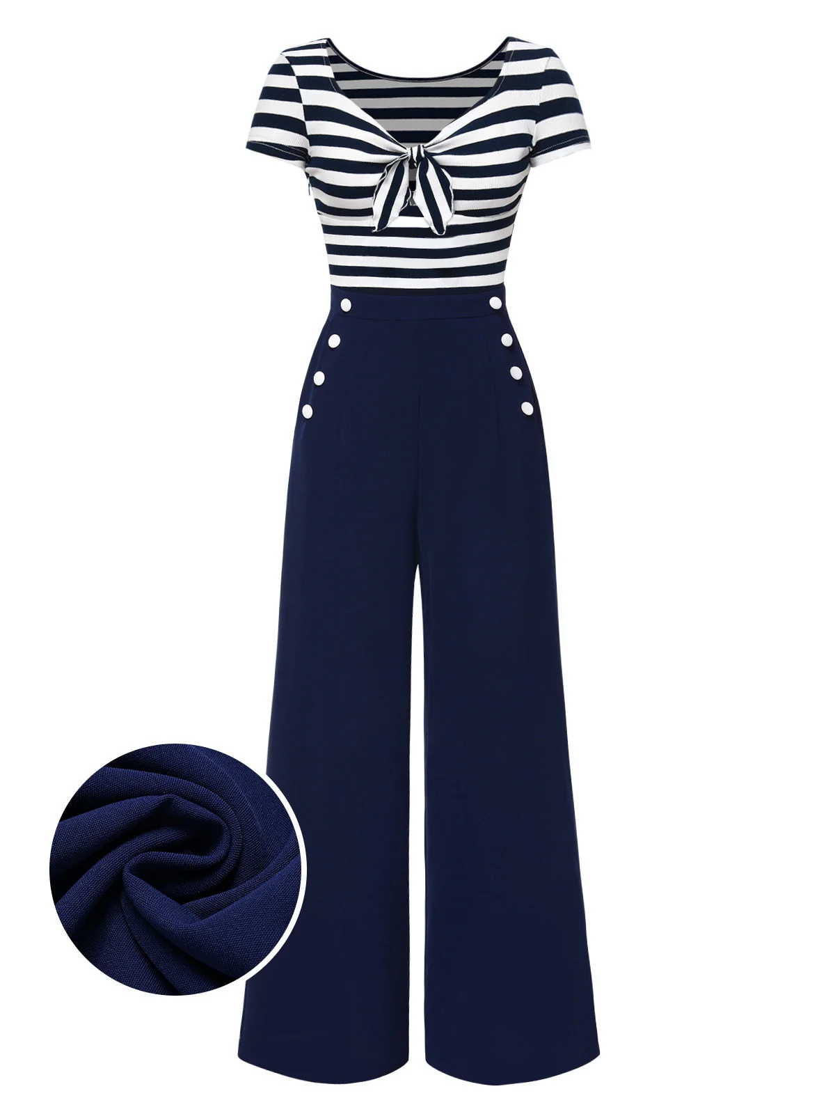 Blau 1950er Hohl Bogen Streifen Patchwork Jumpsuit - Image 3