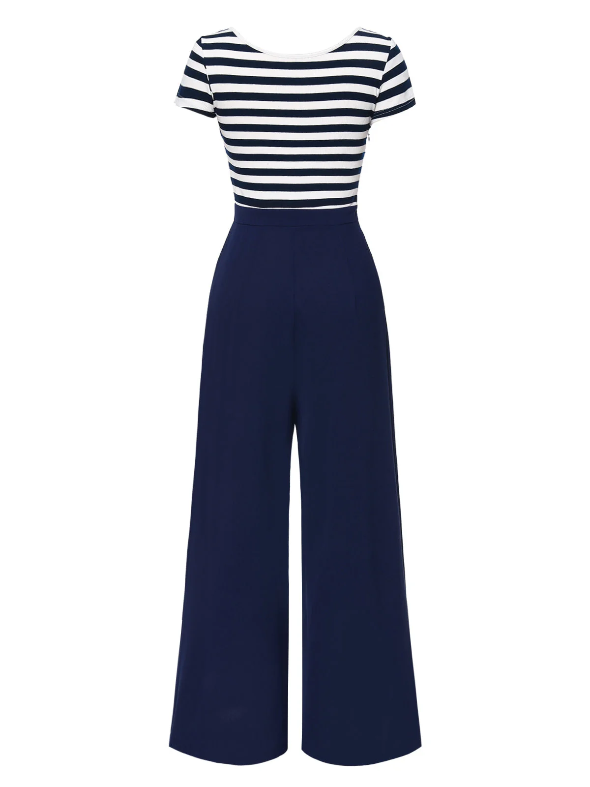 Blau 1950er Hohl Bogen Streifen Patchwork Jumpsuit - Image 7