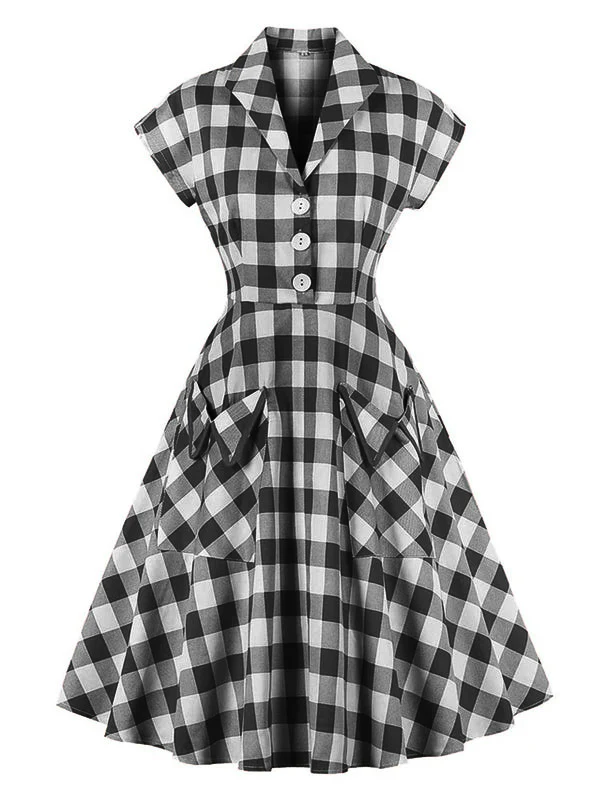 ROT 1950ER KARIERTES TASCHEN SWING KLEID - Image 6