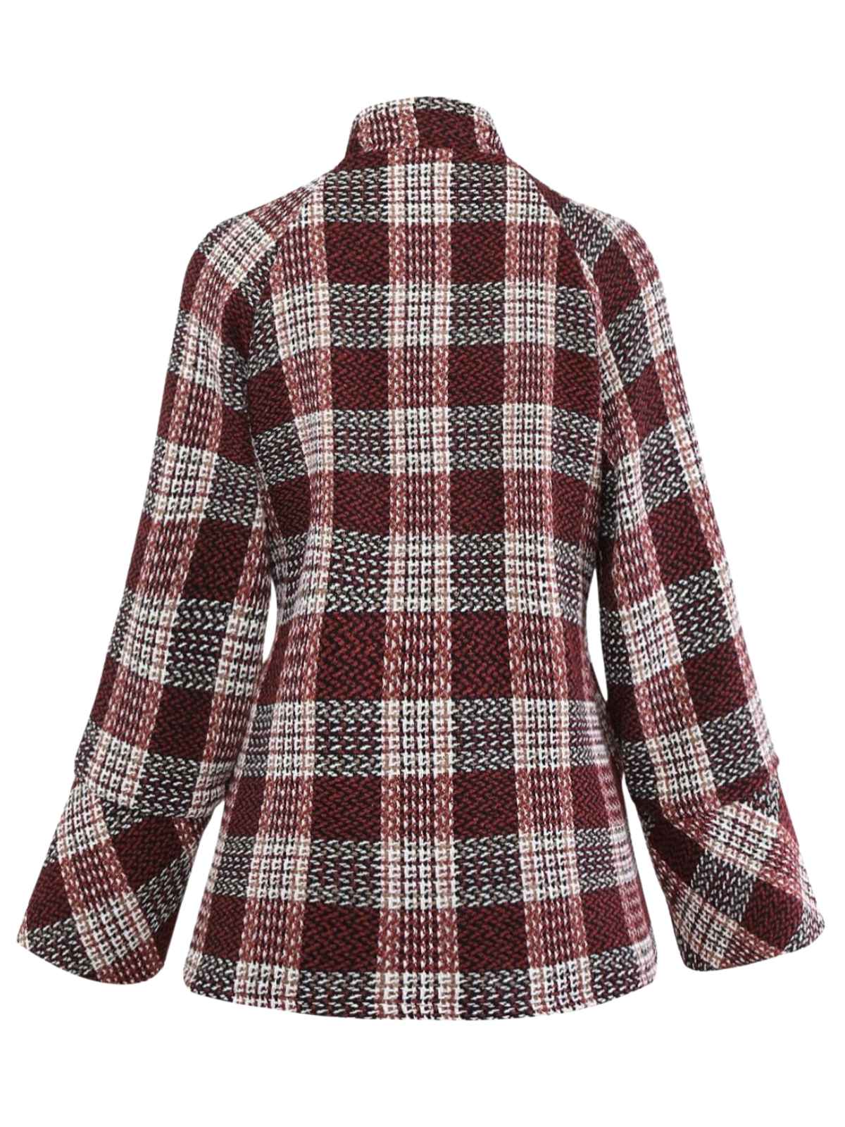 Rot 1950er Karo Tweed Stehkragen Mantel - Image 2