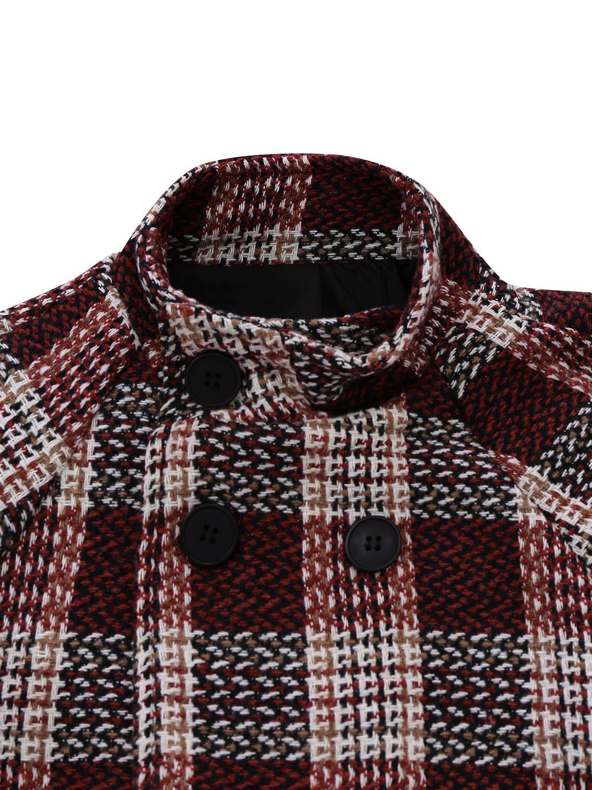 Rot 1950er Karo Tweed Stehkragen Mantel - Image 3