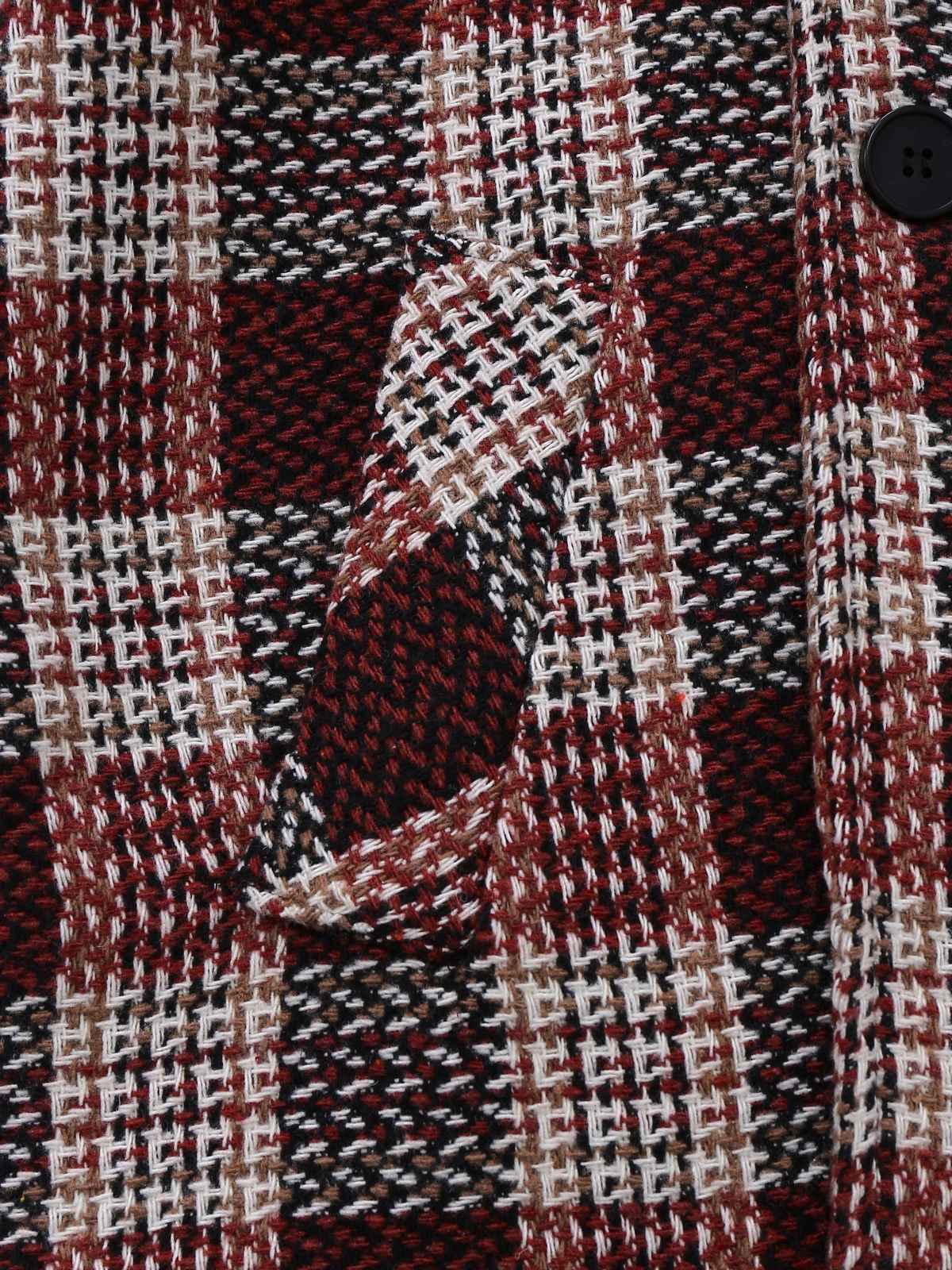 Rot 1950er Karo Tweed Stehkragen Mantel - Image 4