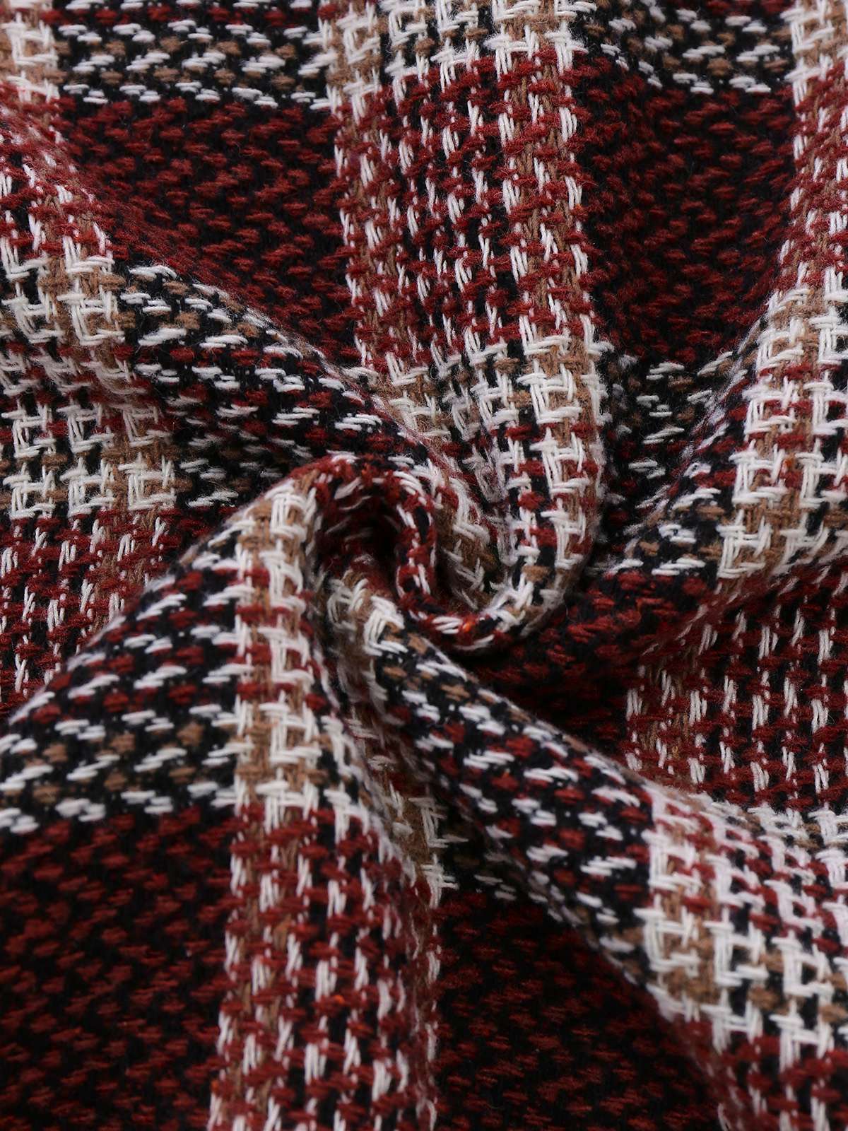 Rot 1950er Karo Tweed Stehkragen Mantel - Image 5