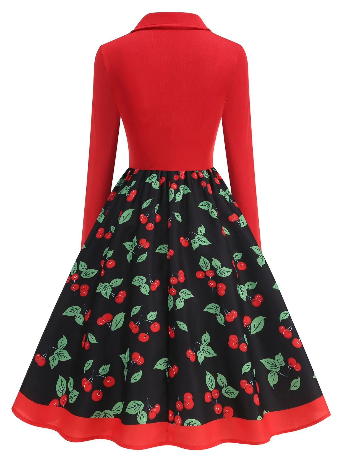 Rot 1950er Kirsche Langarm Swing Kleid - Image 3
