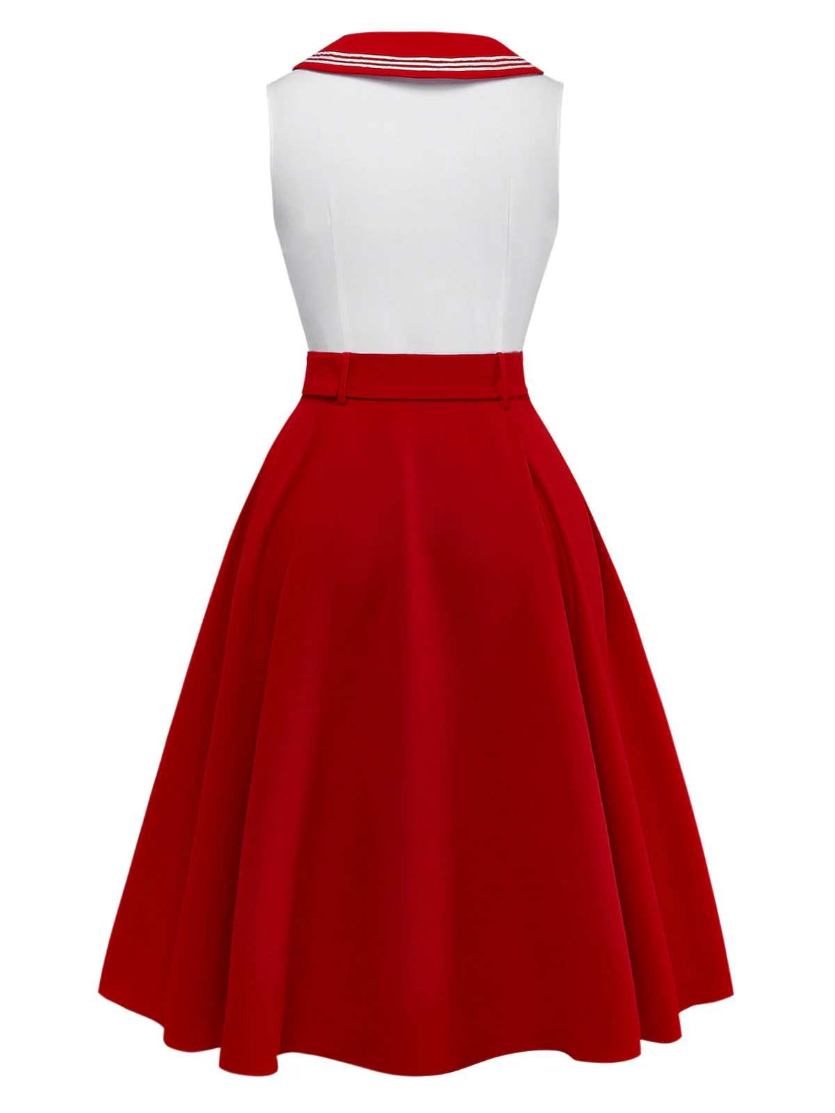 [Vorverkauf] Rot 1950er Matrosenkragen Gürtel Ärmellos A-Linie Kleid - Image 4