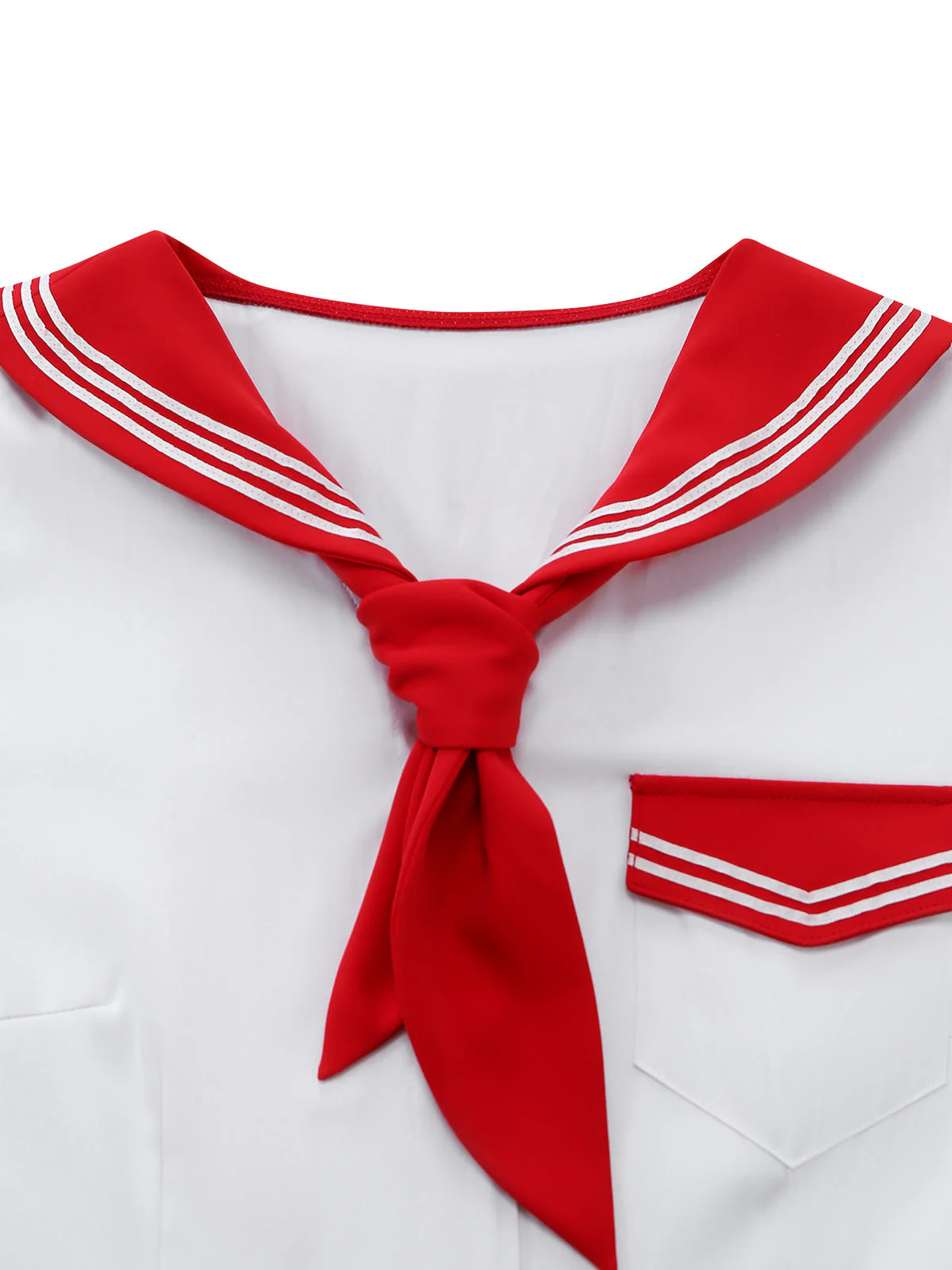 [Vorverkauf] Rot 1950er Matrosenkragen Gürtel Ärmellos A-Linie Kleid - Image 5