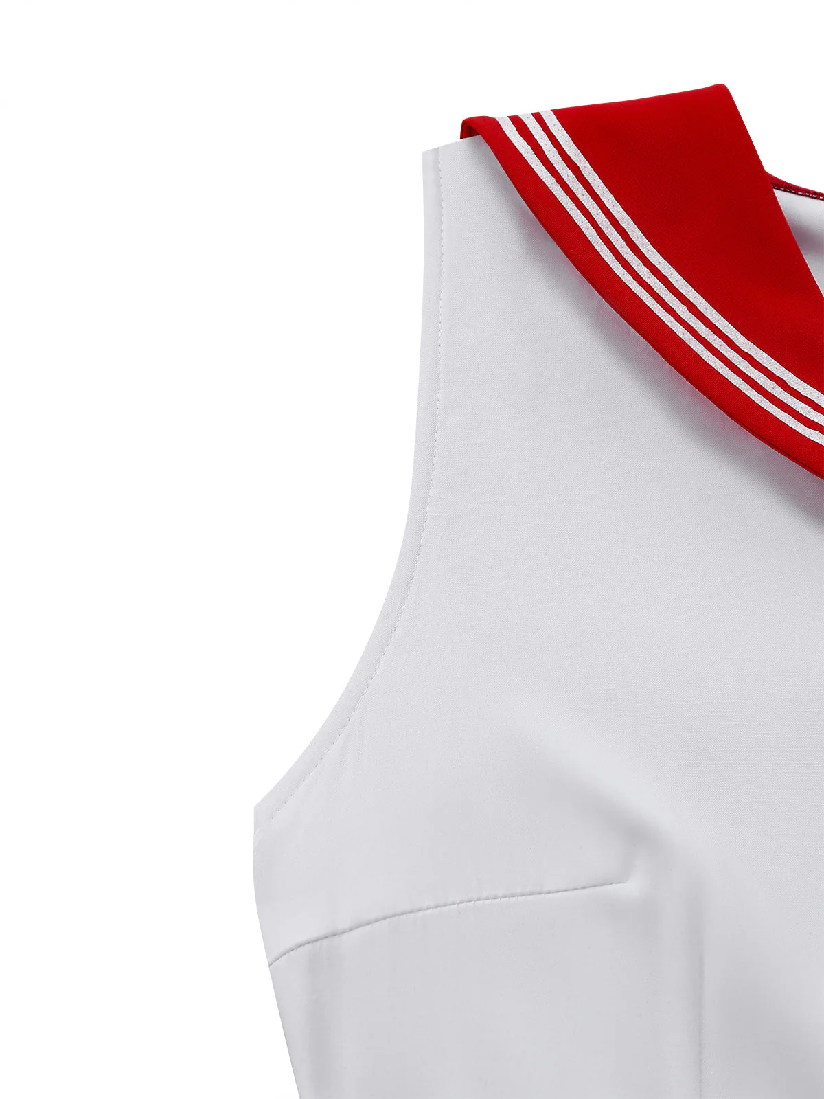 [Vorverkauf] Rot 1950er Matrosenkragen Gürtel Ärmellos A-Linie Kleid - Image 6