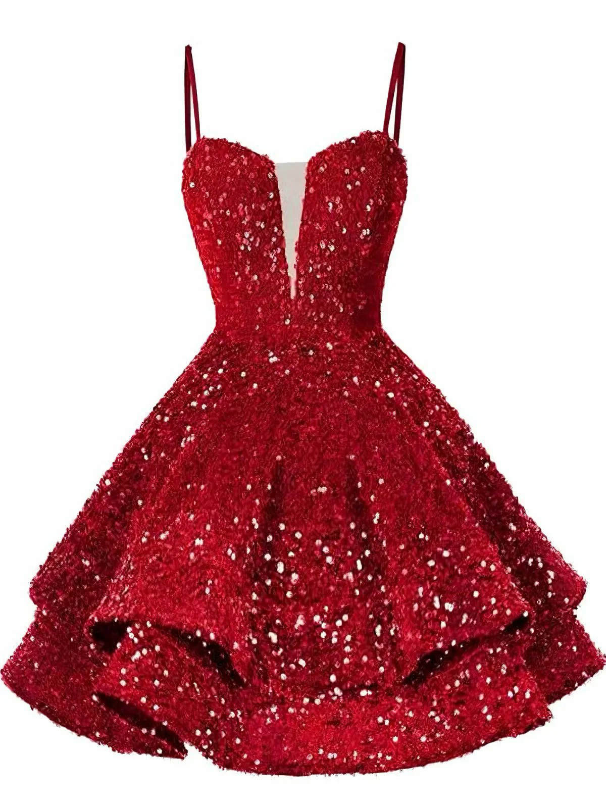 Rot 1950er Pailletten Tief-V Schnür Mini Party Kleid - Image 2