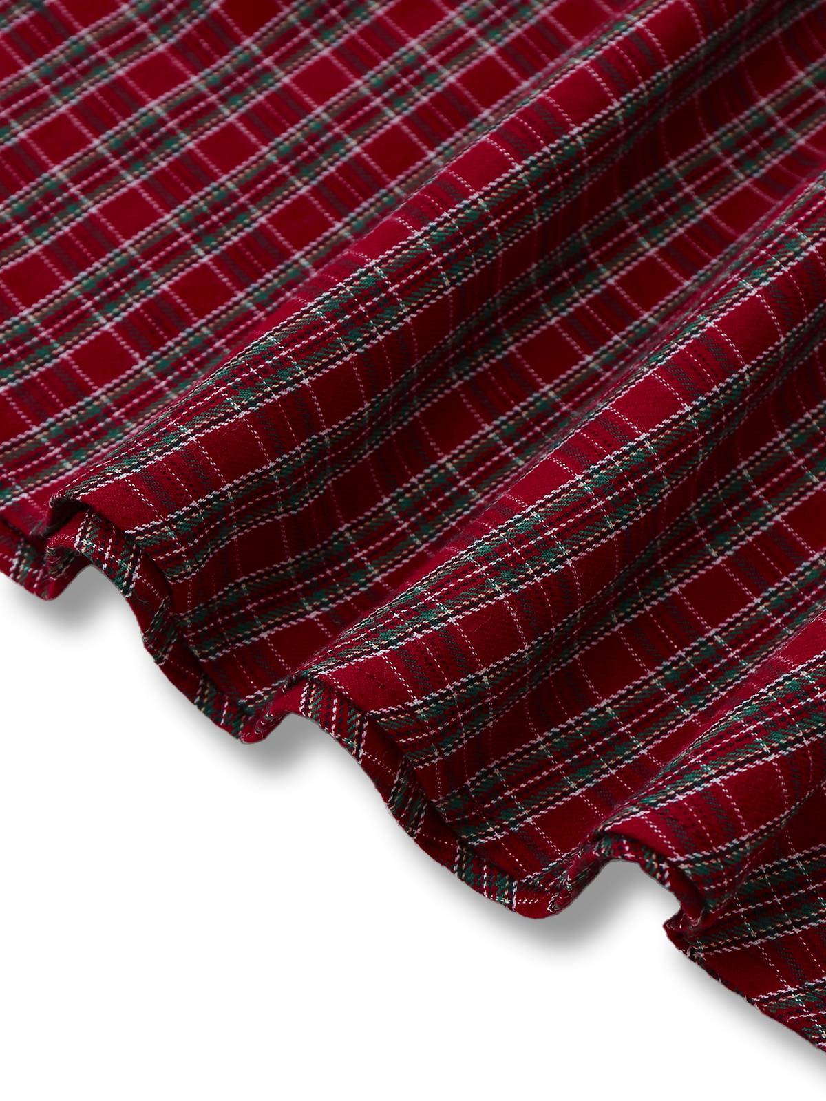 Rot 1950er Plaid Gerüschtes Herzförmiger Hals Bogen Kleid - Image 7