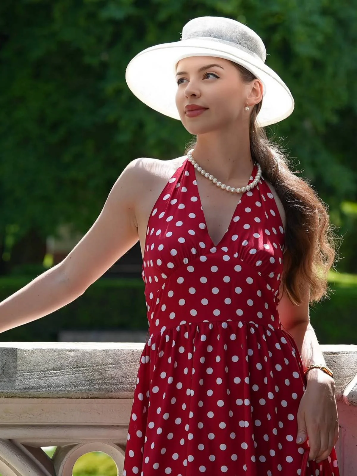Rot 1950er Polka Dot Halter Kleid - Image 3