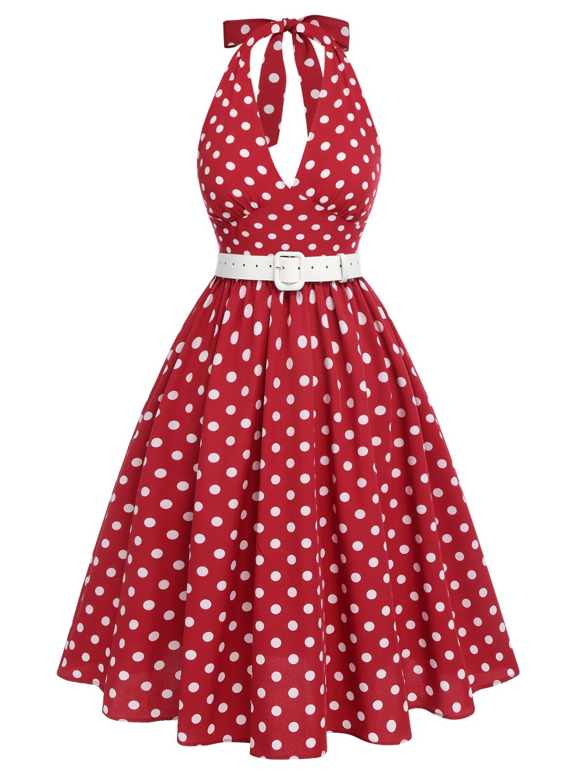 Rot 1950er Polka Dot Halter Kleid Mit Accessoires Set - Image 5