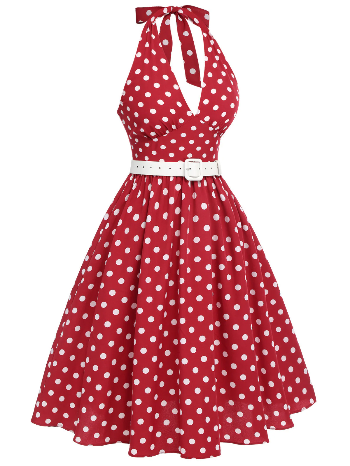 Rot 1950er Polka Dot Halter Kleid Mit Accessoires Set - Image 6