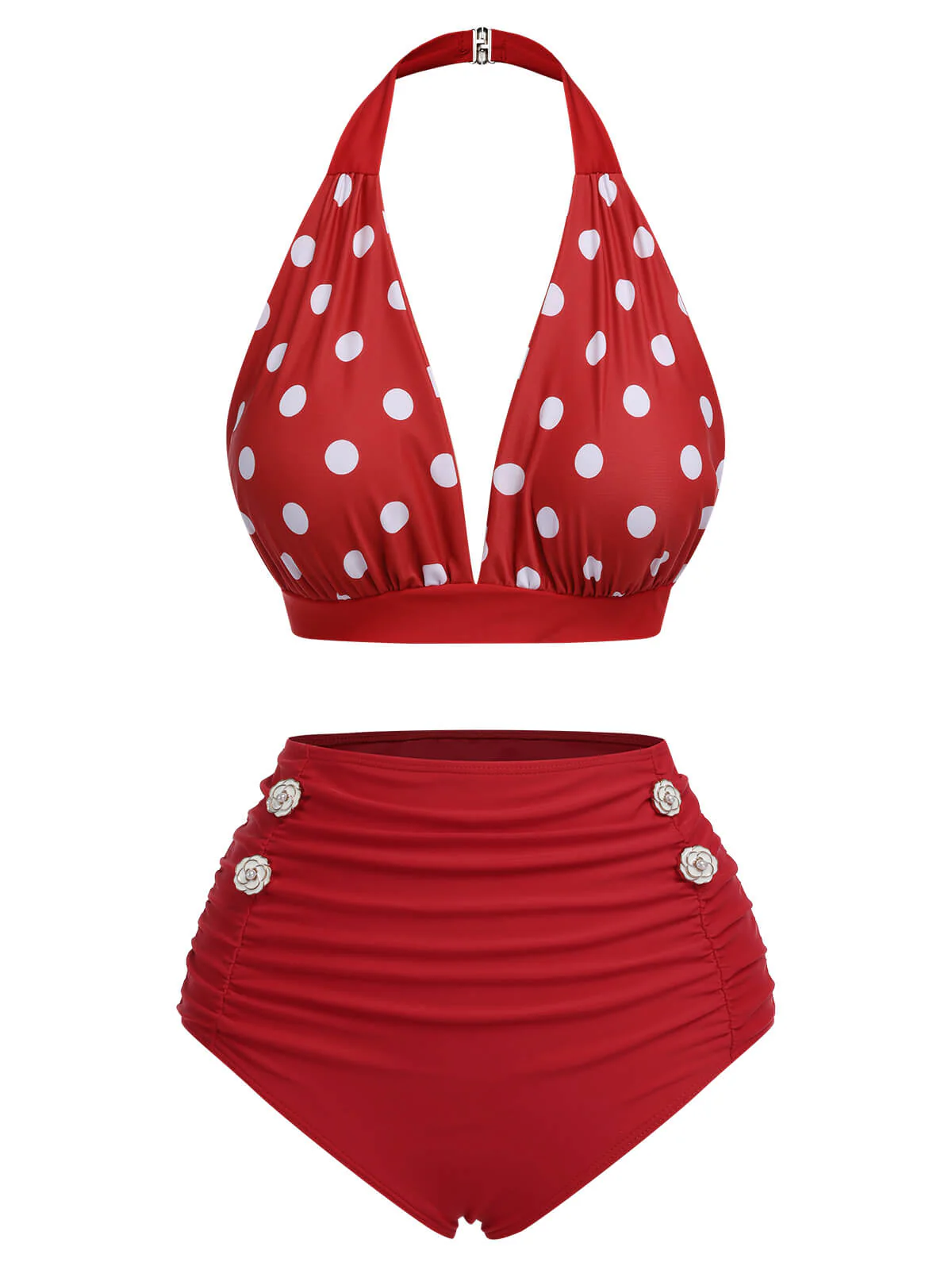 Rot 1950er Polka Dot Halter Separater Badeanzug - Image 2