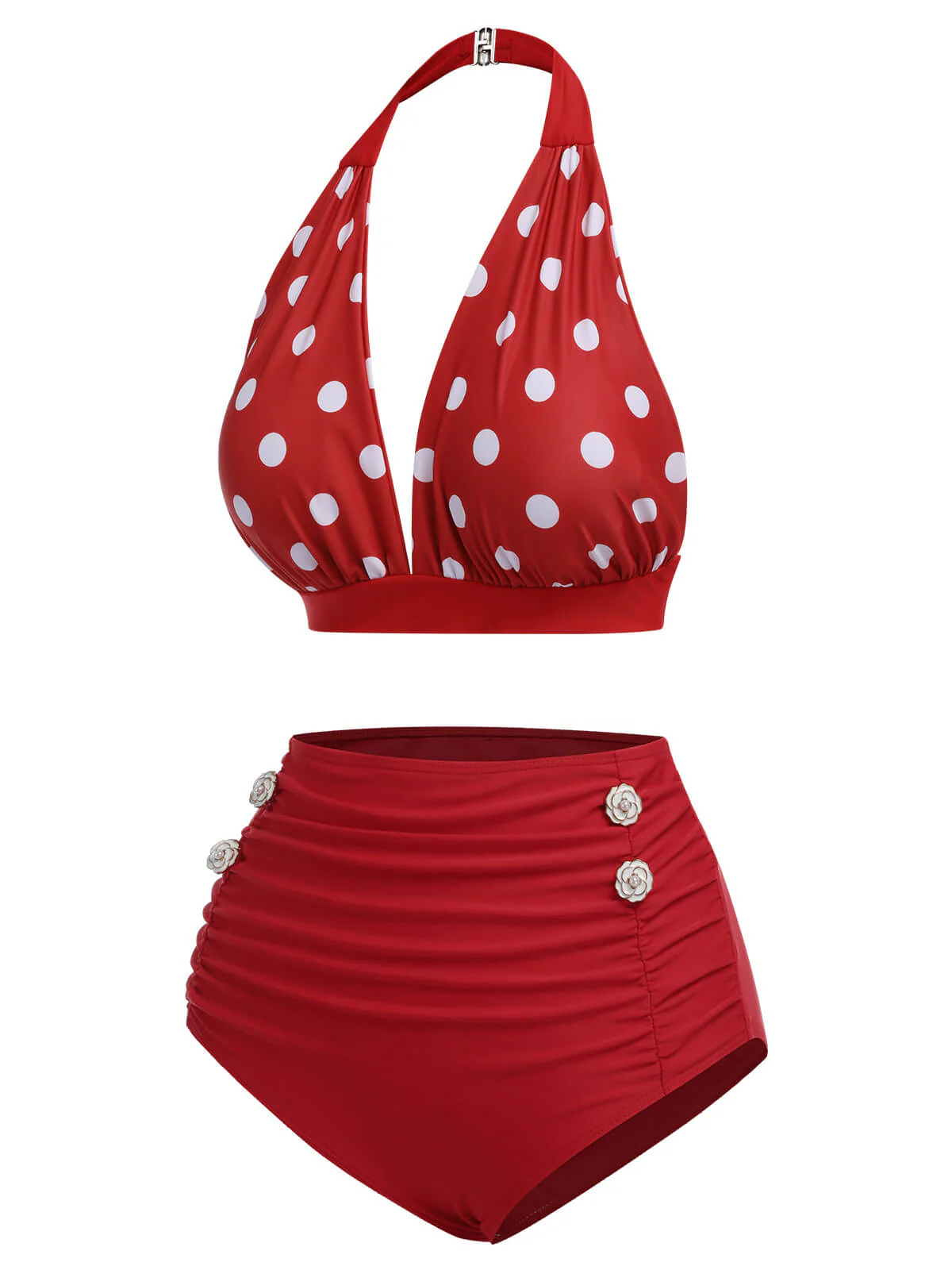 Rot 1950er Polka Dot Halter Separater Badeanzug - Image 3