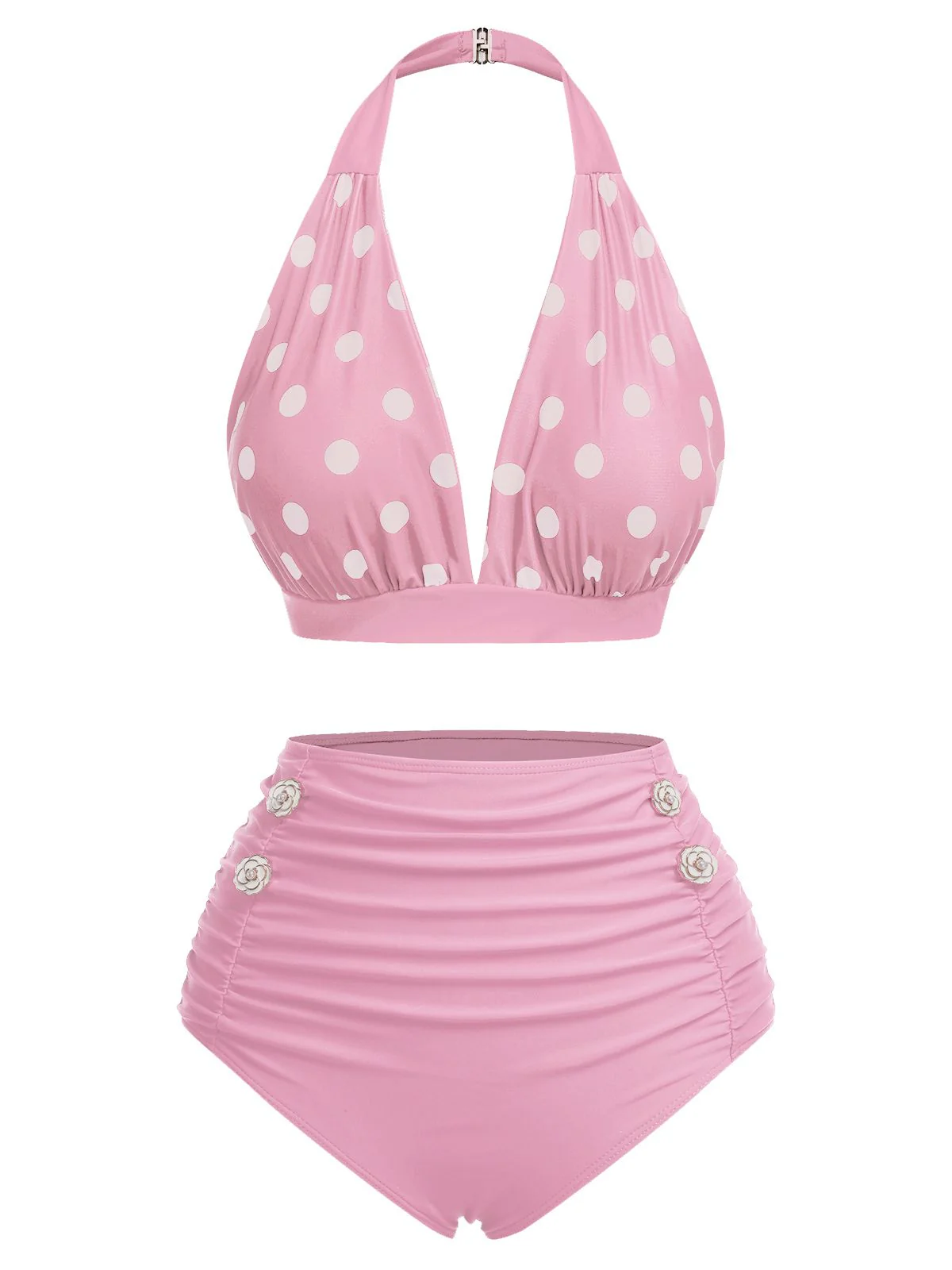 Rot 1950er Polka Dot Halter Separater Badeanzug - Image 8