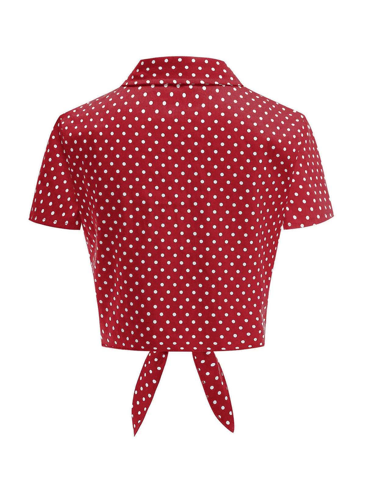 Rot 1950er Polka Dot Vorne gebunden Kurz Bluse - Image 2