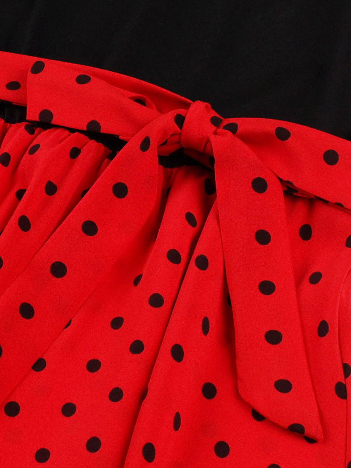 Rot 1950er Polka Dots Patchwork Kleid mit Gürtel - Image 2