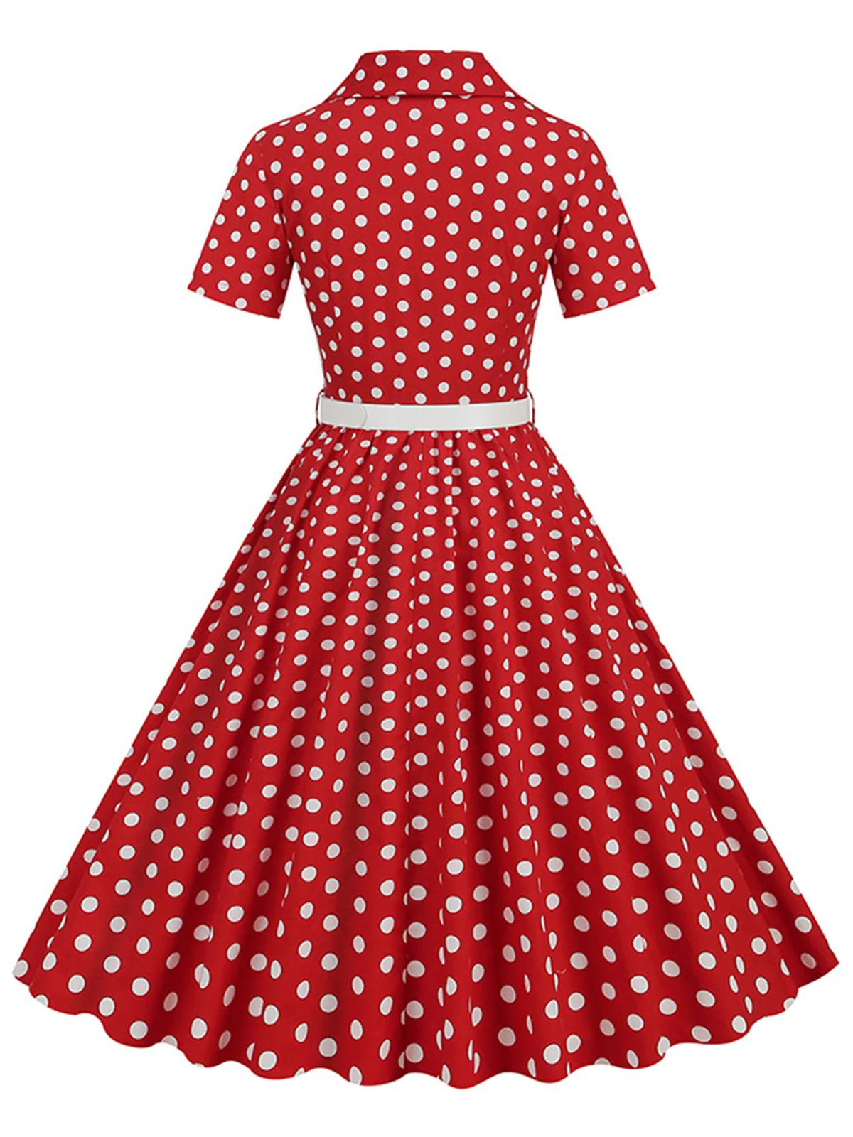 Rot 1950er Polka Dots Revers Gürtel Swing Kleid mit Zubehör-Set - Image 4