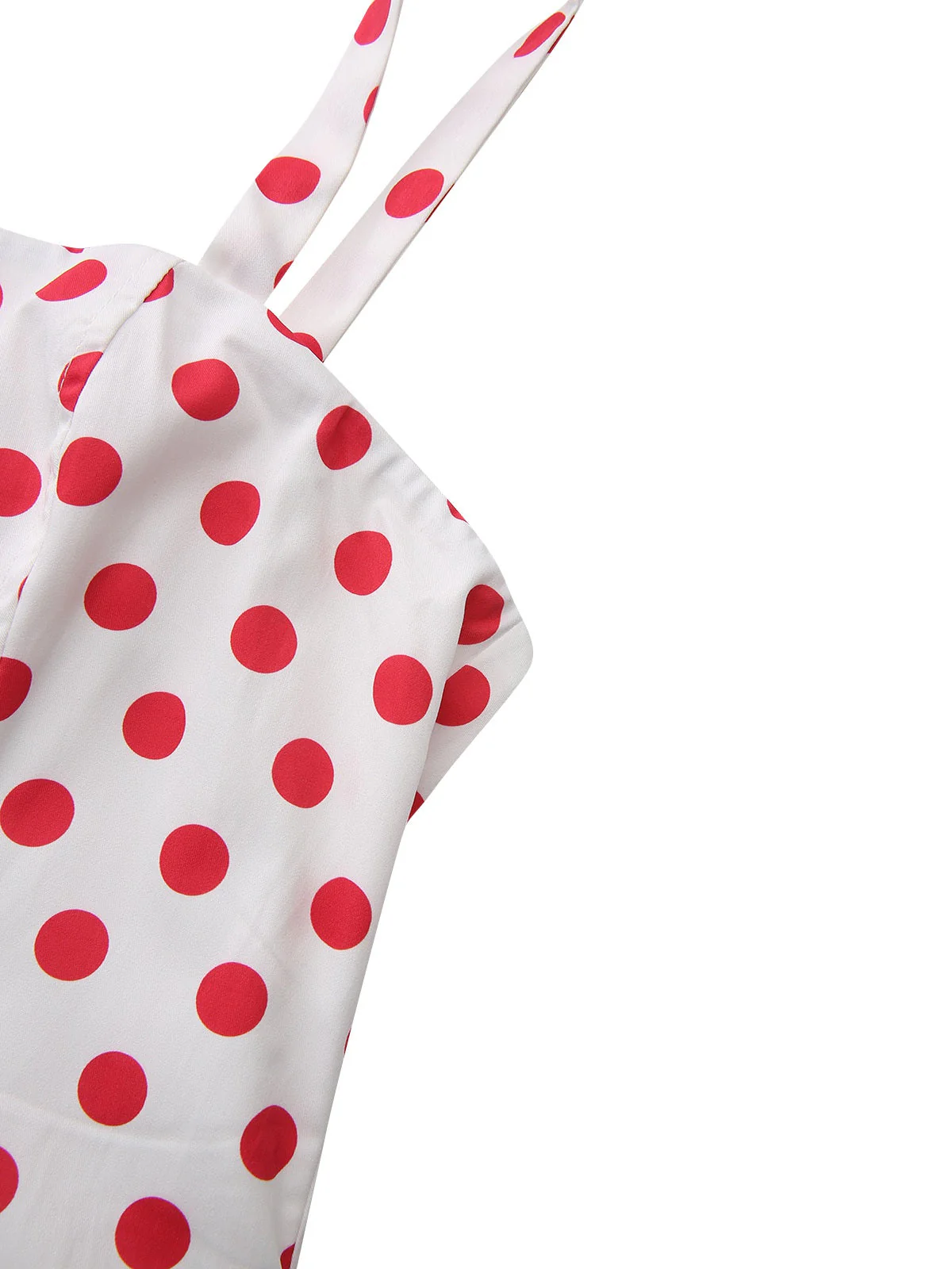 Rot 1950er Polka Punkte Quadratischer Hals Breit Träger Kleid - Image 5