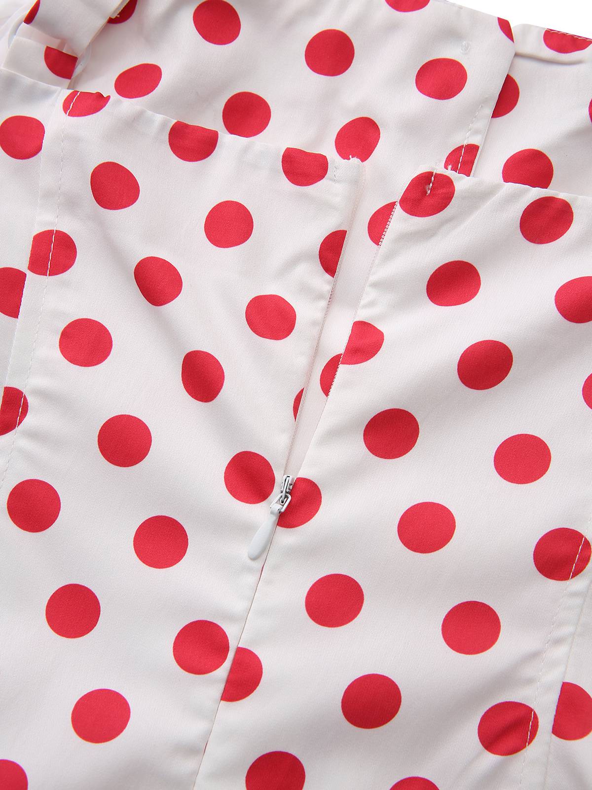 Rot 1950er Polka Punkte Quadratischer Hals Breit Träger Kleid - Image 6