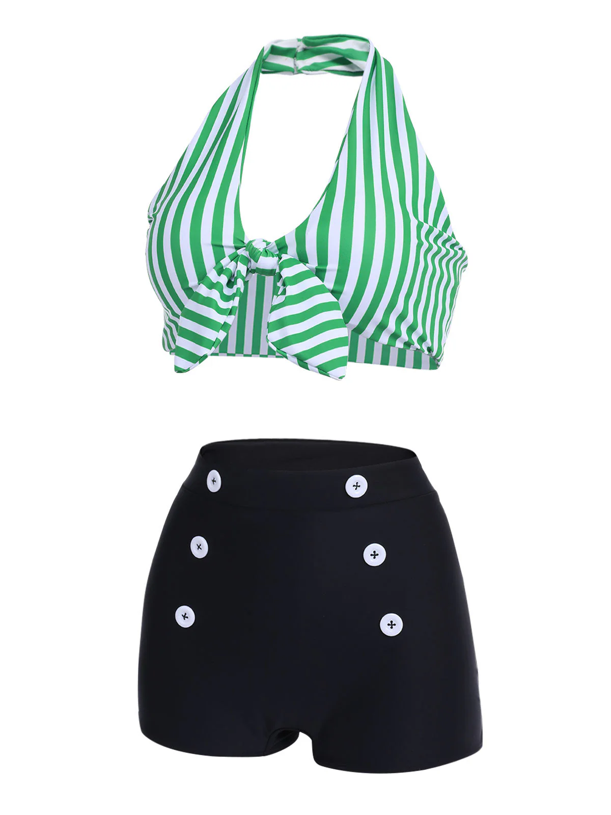 Rot 1950er Retro Halter Streifen Bikini Set - Image 6