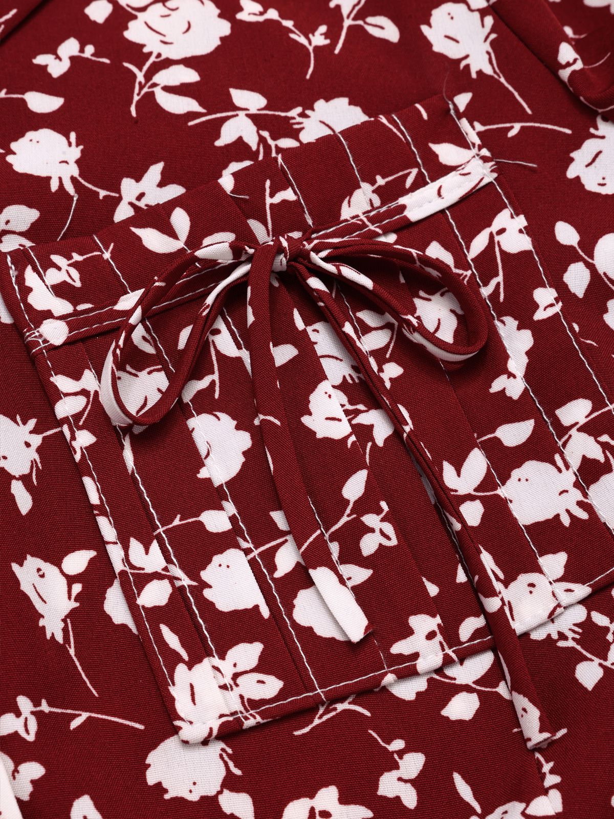 Rot 1950er Revers Knöpfen Blümchen Kleid - Image 5