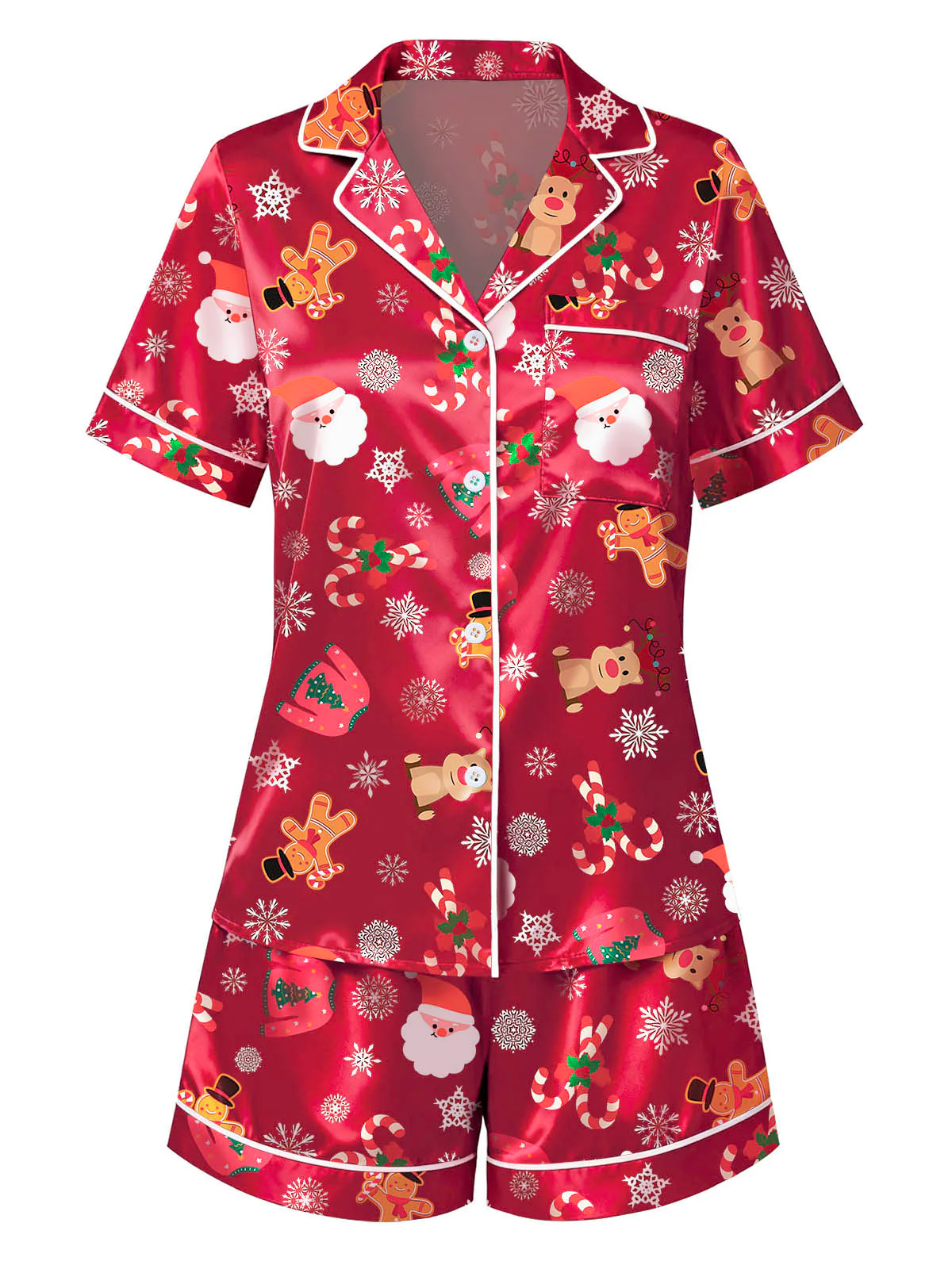 Rot 1950er Revers Weihnachten Pyjama Set