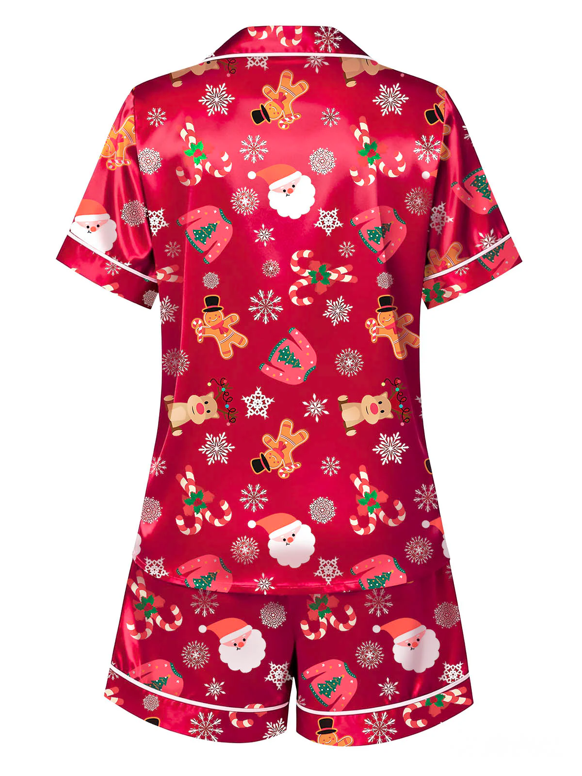 Rot 1950er Revers Weihnachten Pyjama Set - Image 2