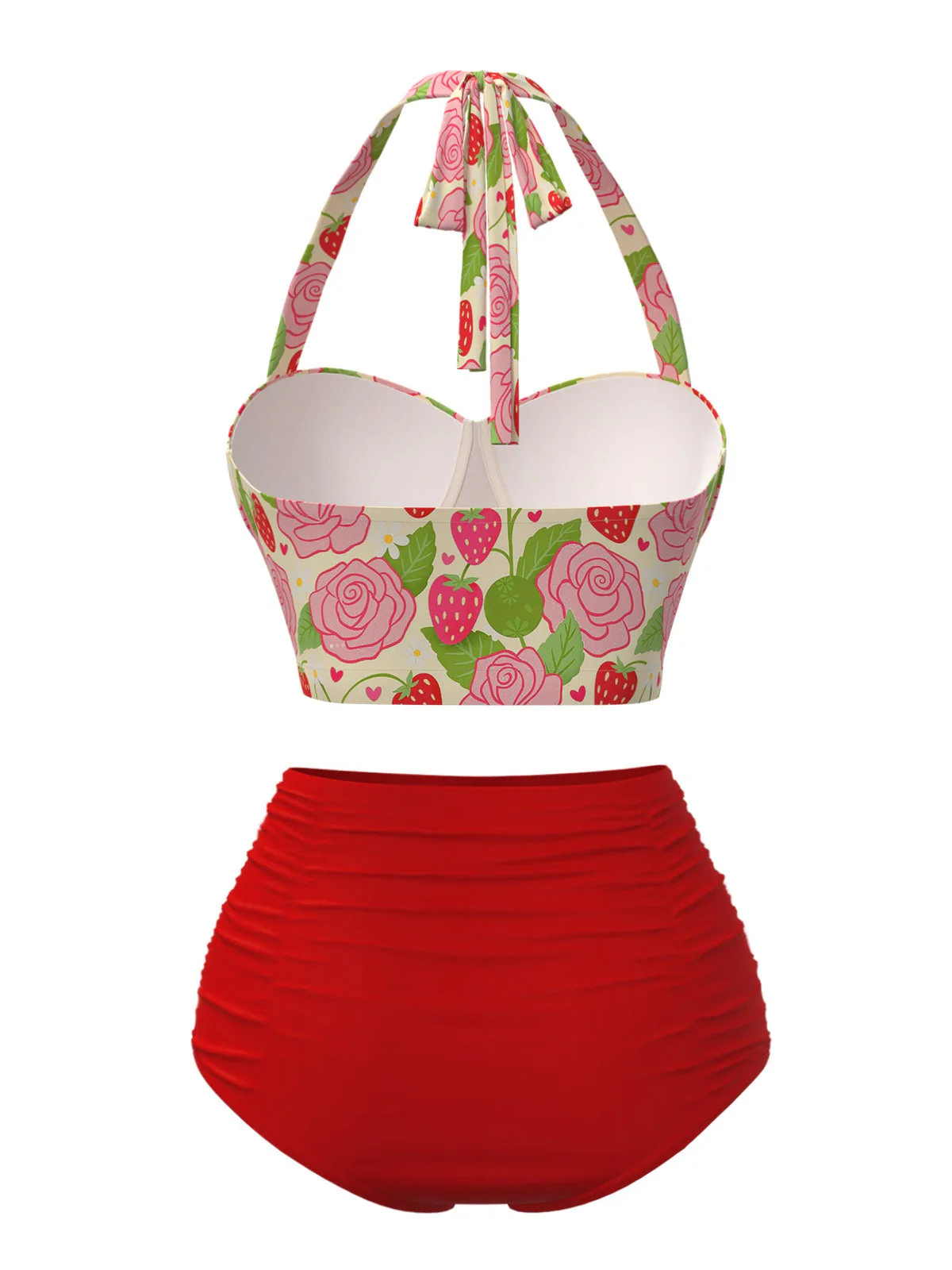 Rot 1950er Rose & Erdbeere Halter Badeanzug - Image 3