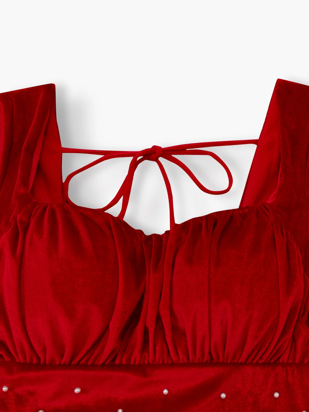 Rot 1950er Samt Perle Gerüschtes Tüll Bogen Kleid - Image 4