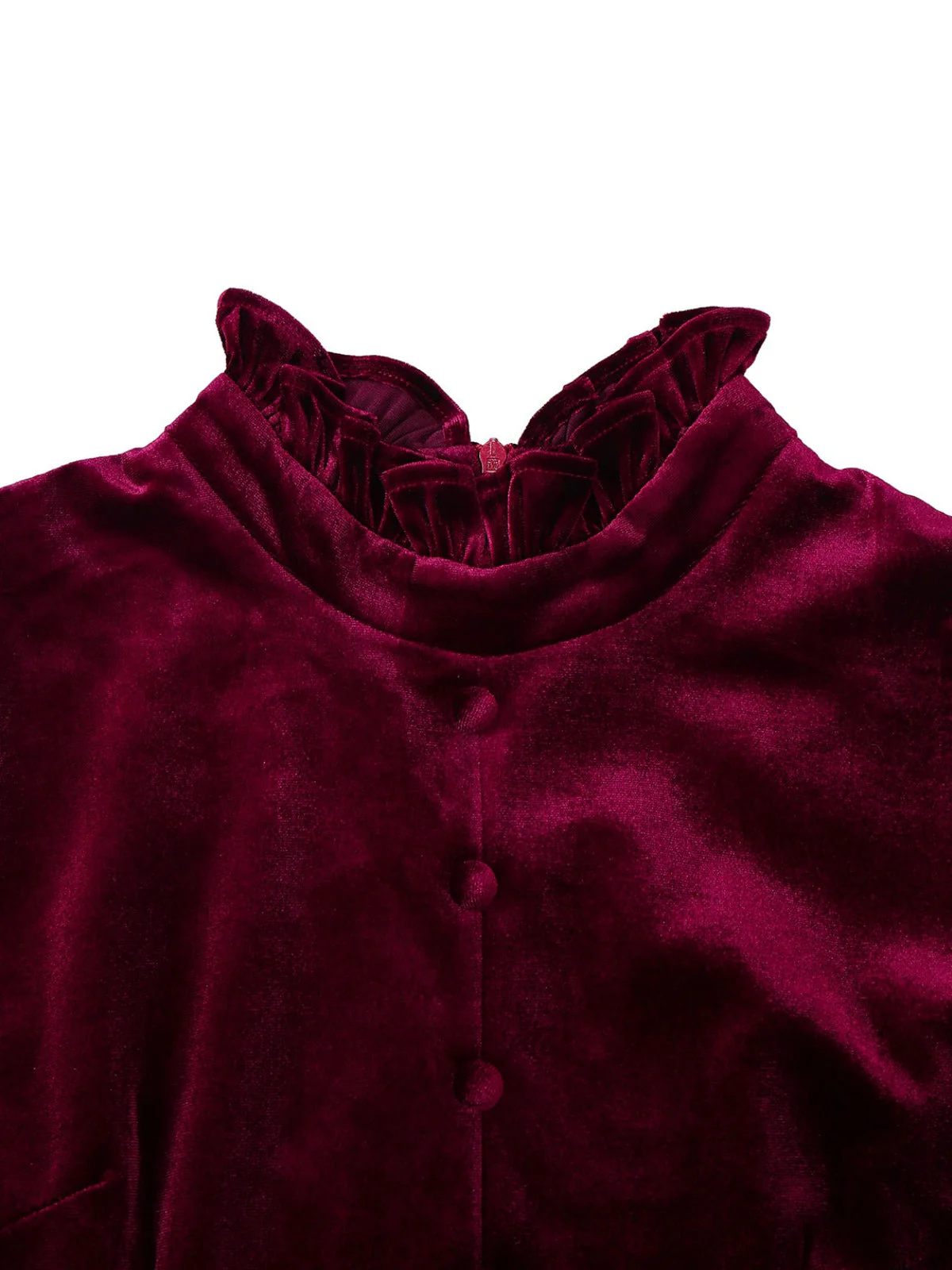 Rot 1950er Samt Rüschenkragen Laternenärmel Kleid - Image 4