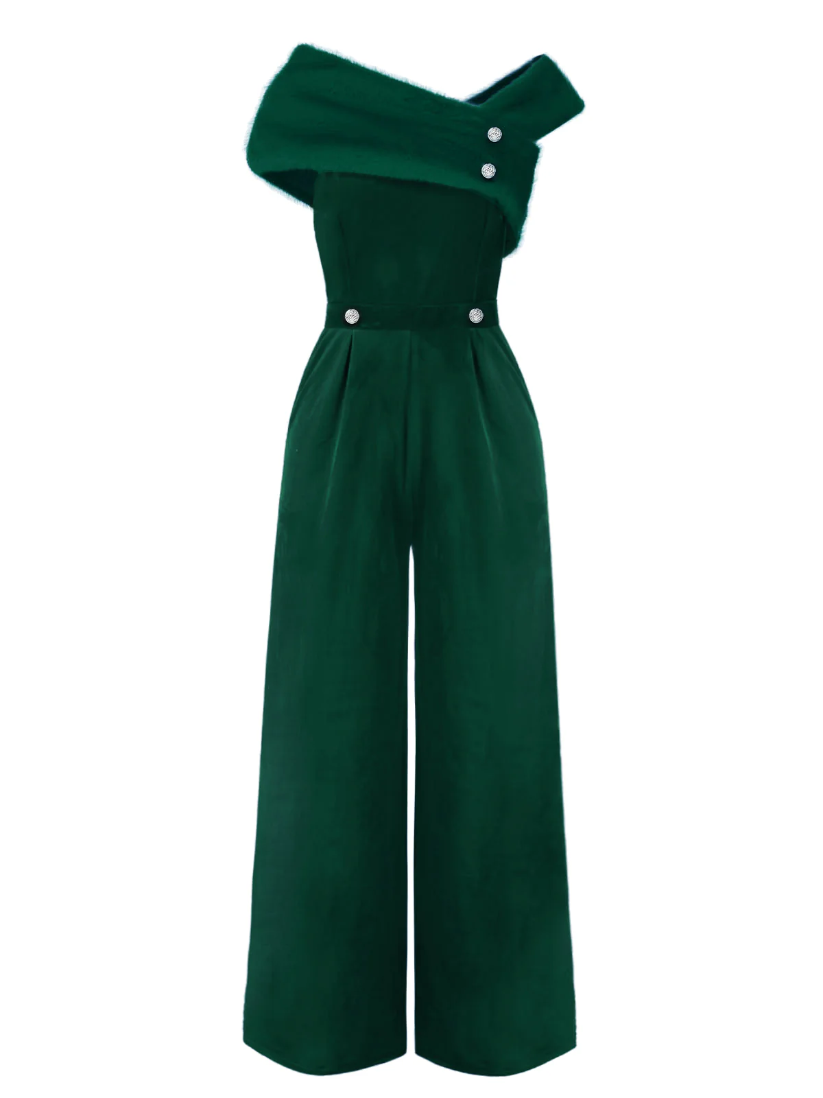 Rot 1950er Samt Schulterfrei Taste Jumpsuit - Image 9