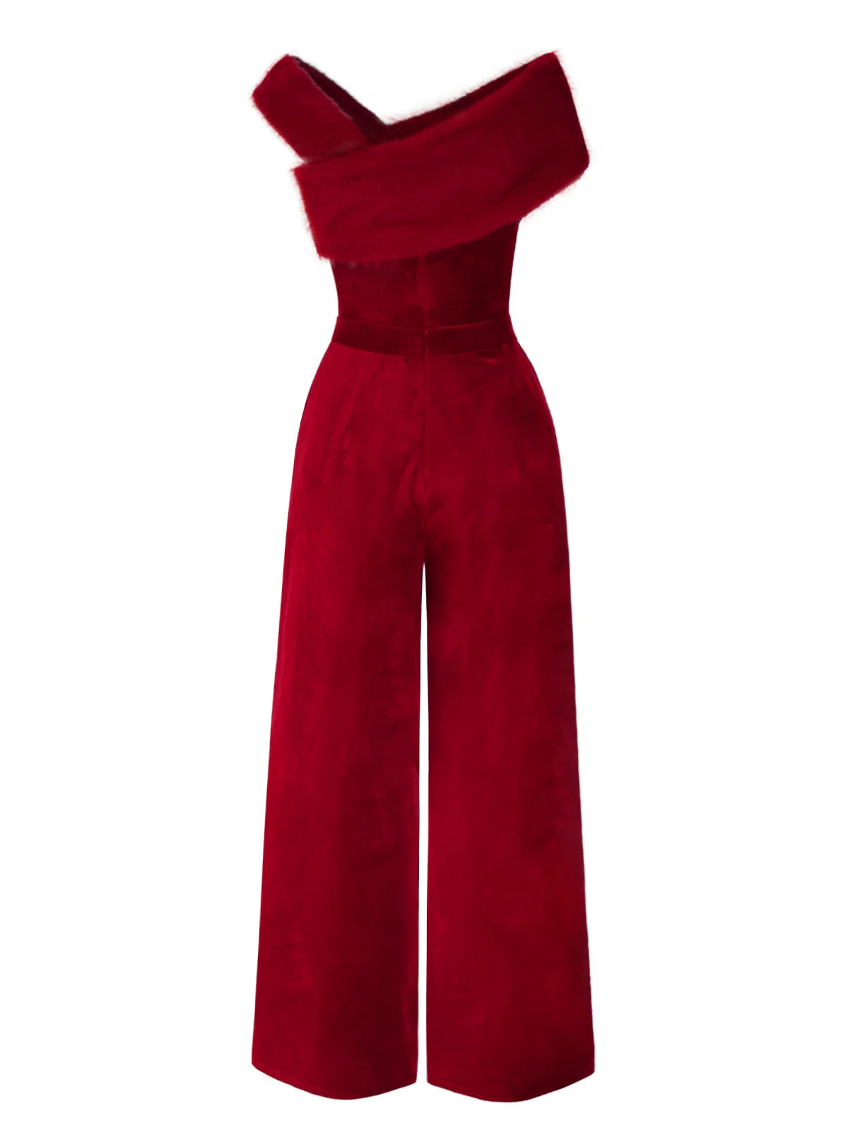 Rot 1950er Samt Schulterfrei Taste Jumpsuit - Image 5