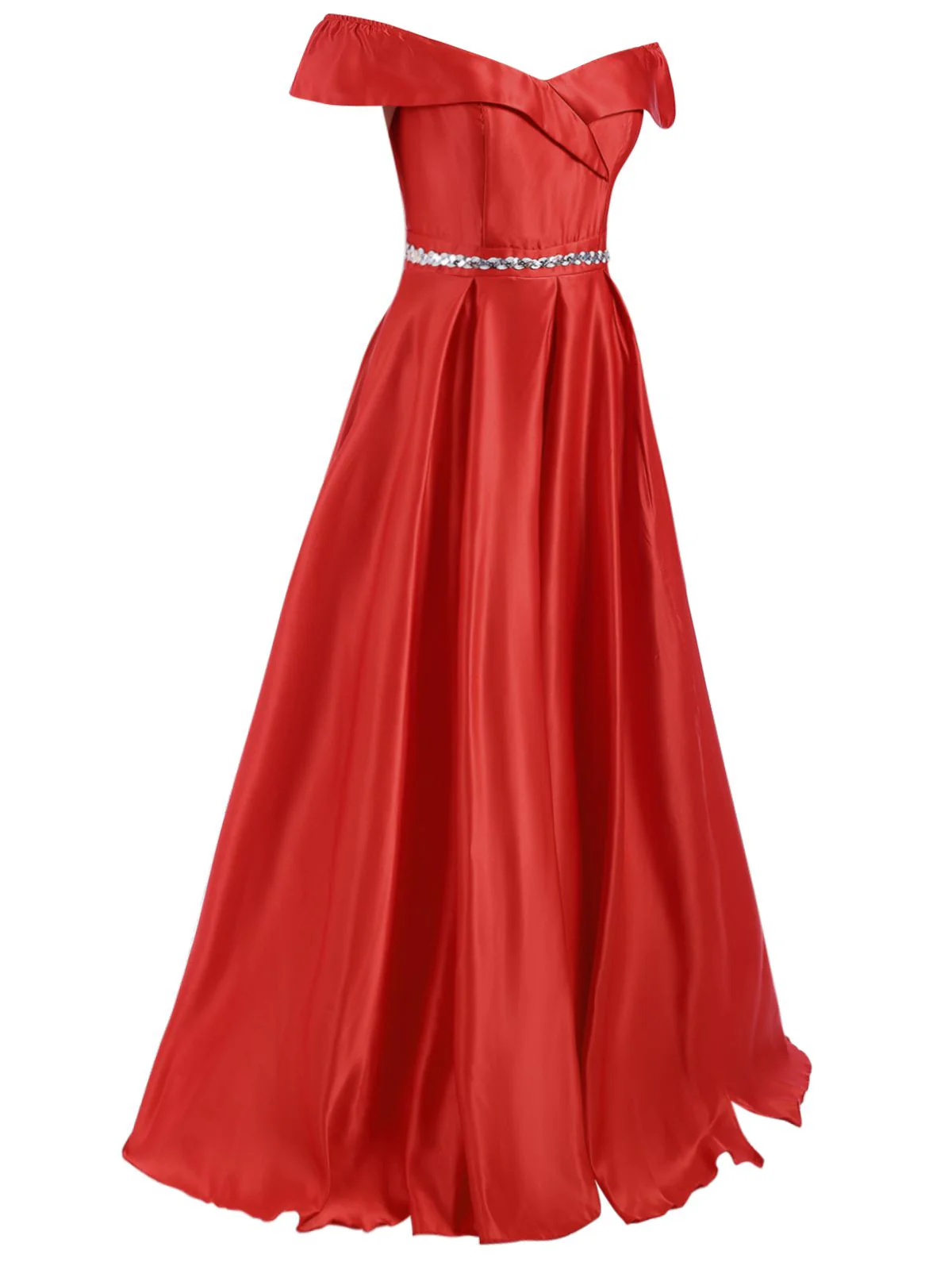 Rot 1950er Schulterfrei Maxi Abend Kleid - Image 4