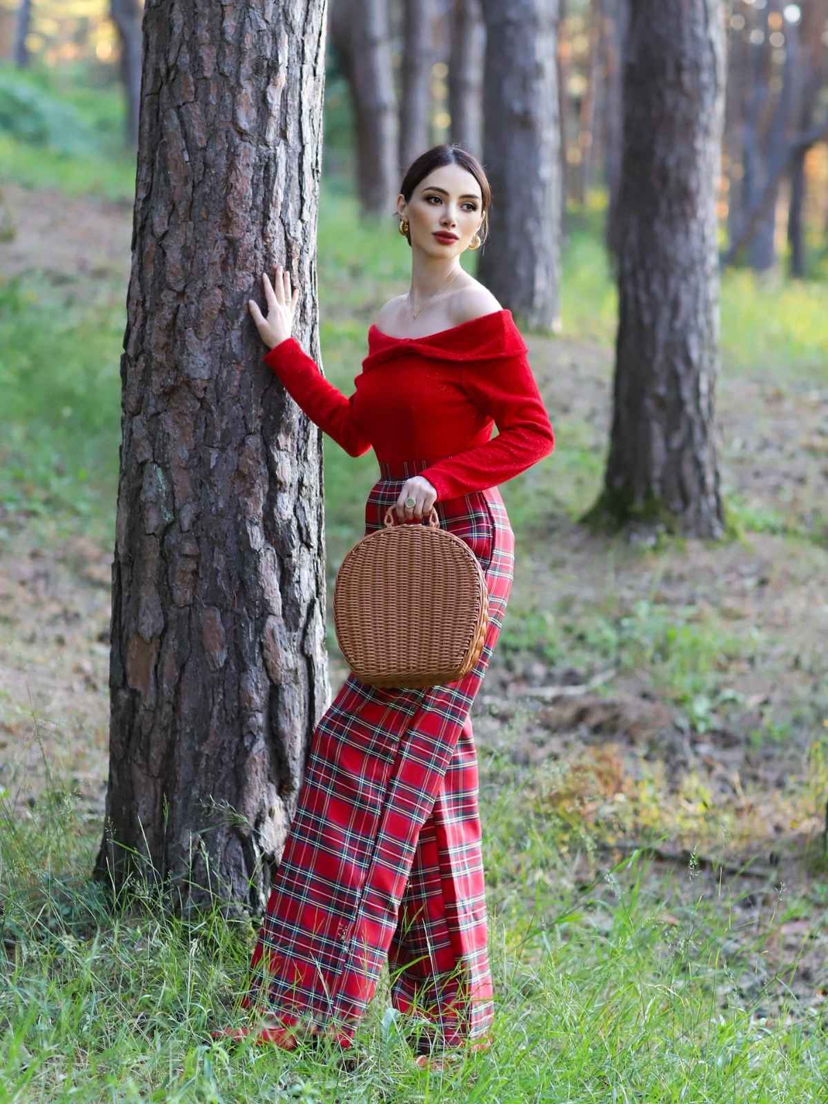 Rot 1950er Schulterfrei Plaids Jumpsuit - Image 3