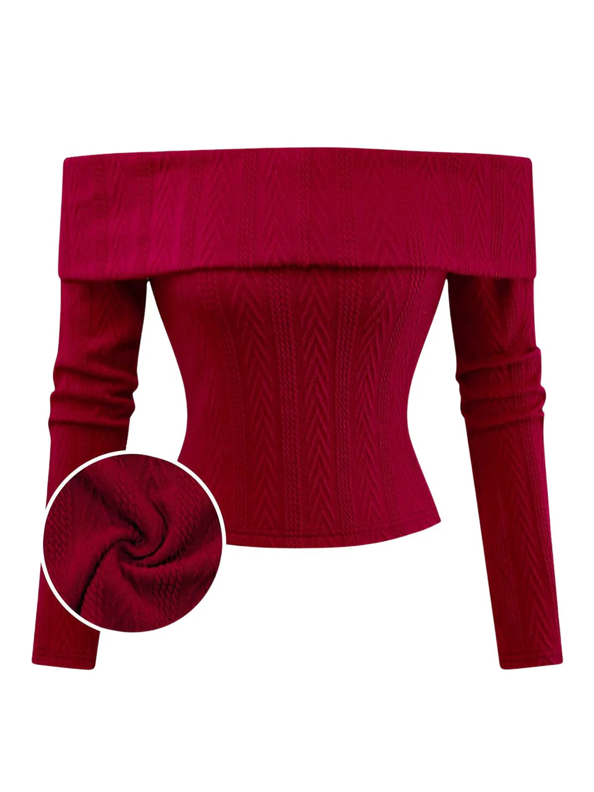 Rot 1950er Schulterfrei Stricken Pullover - Image 2