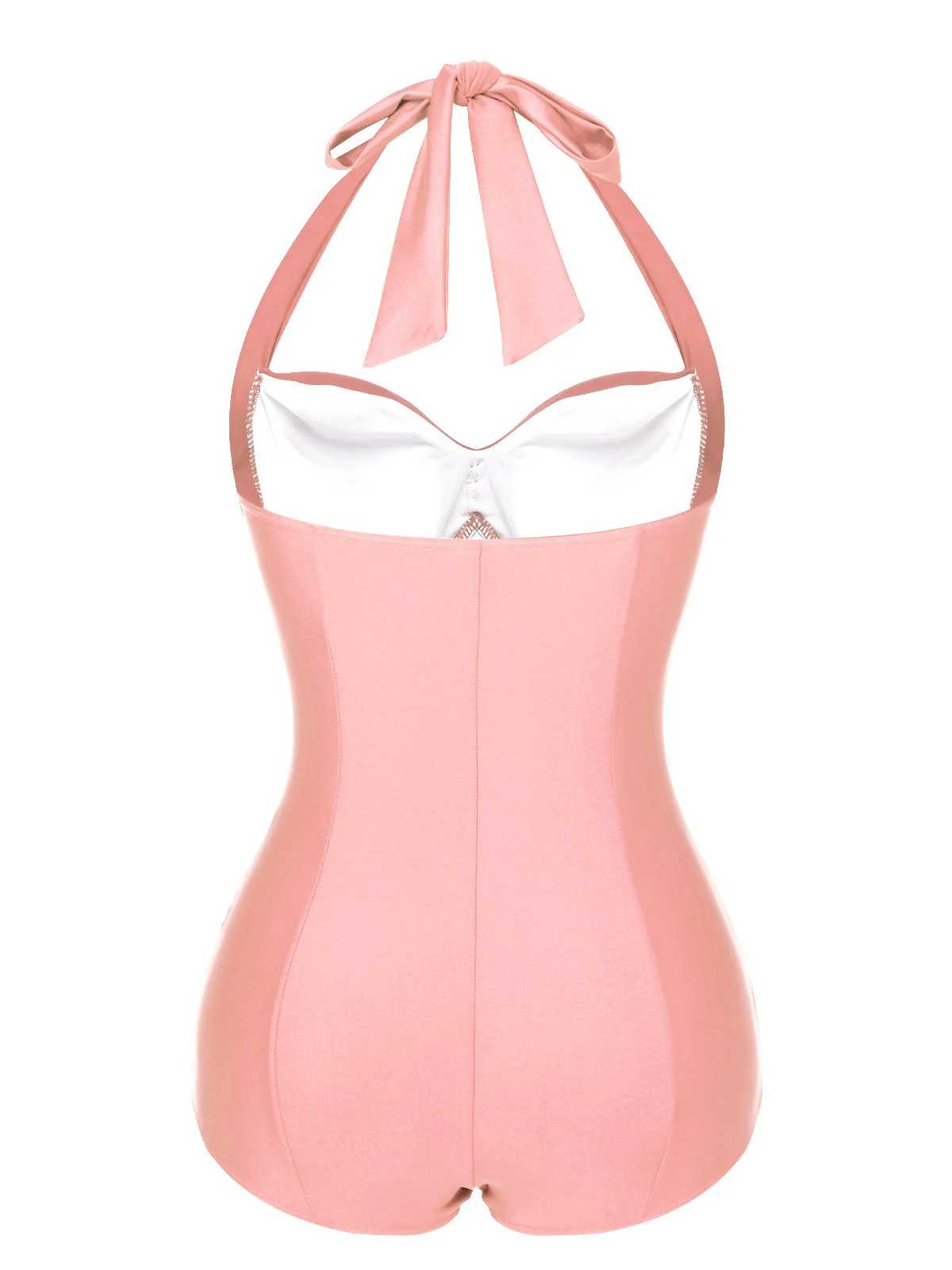 Rosa 1950er Solide Halter Falten Badeanzug - Image 3