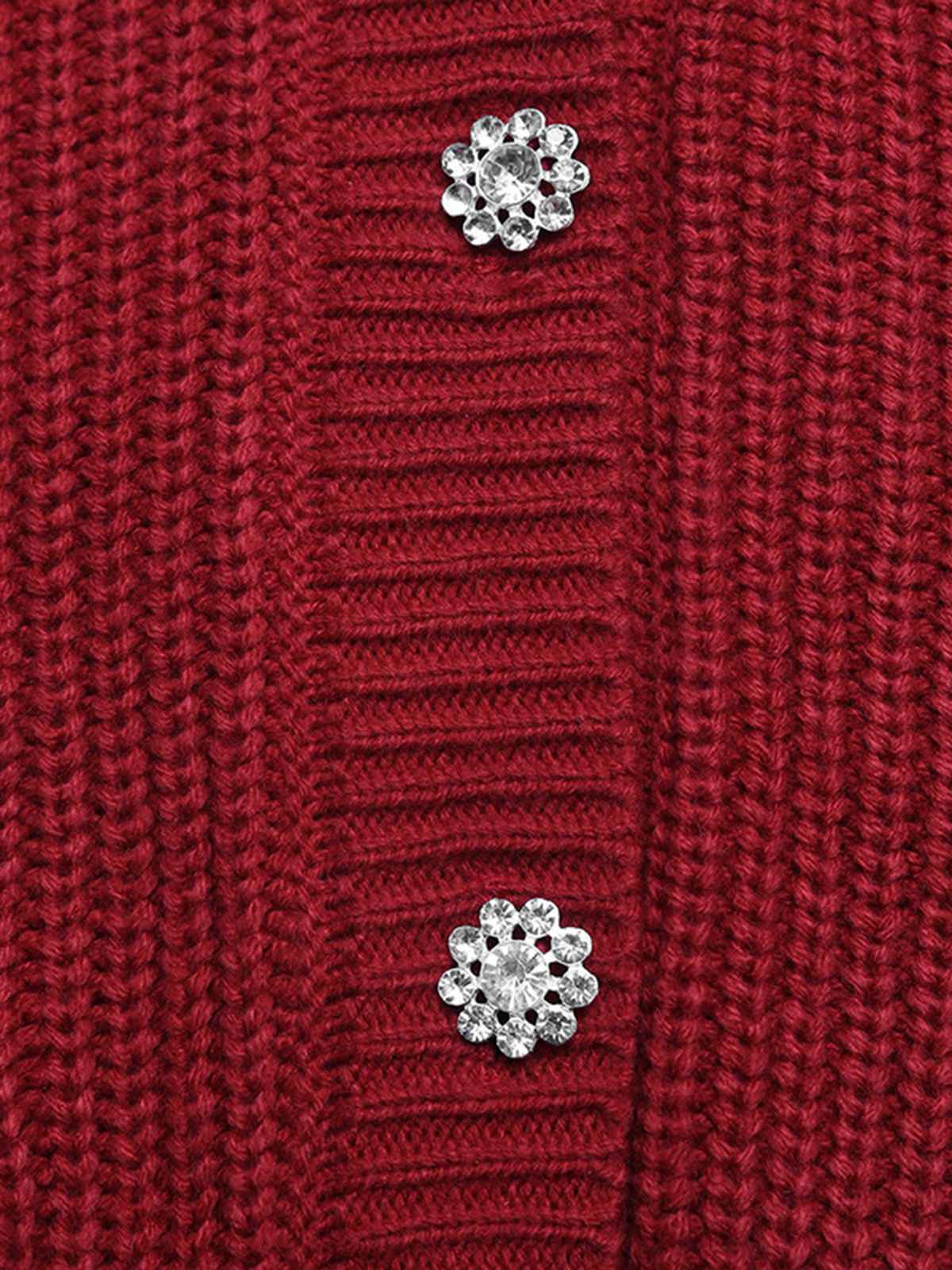 Rot 1950er Solide Perlen Perlenbesatz Locker Stricken Strickjacke - Image 6