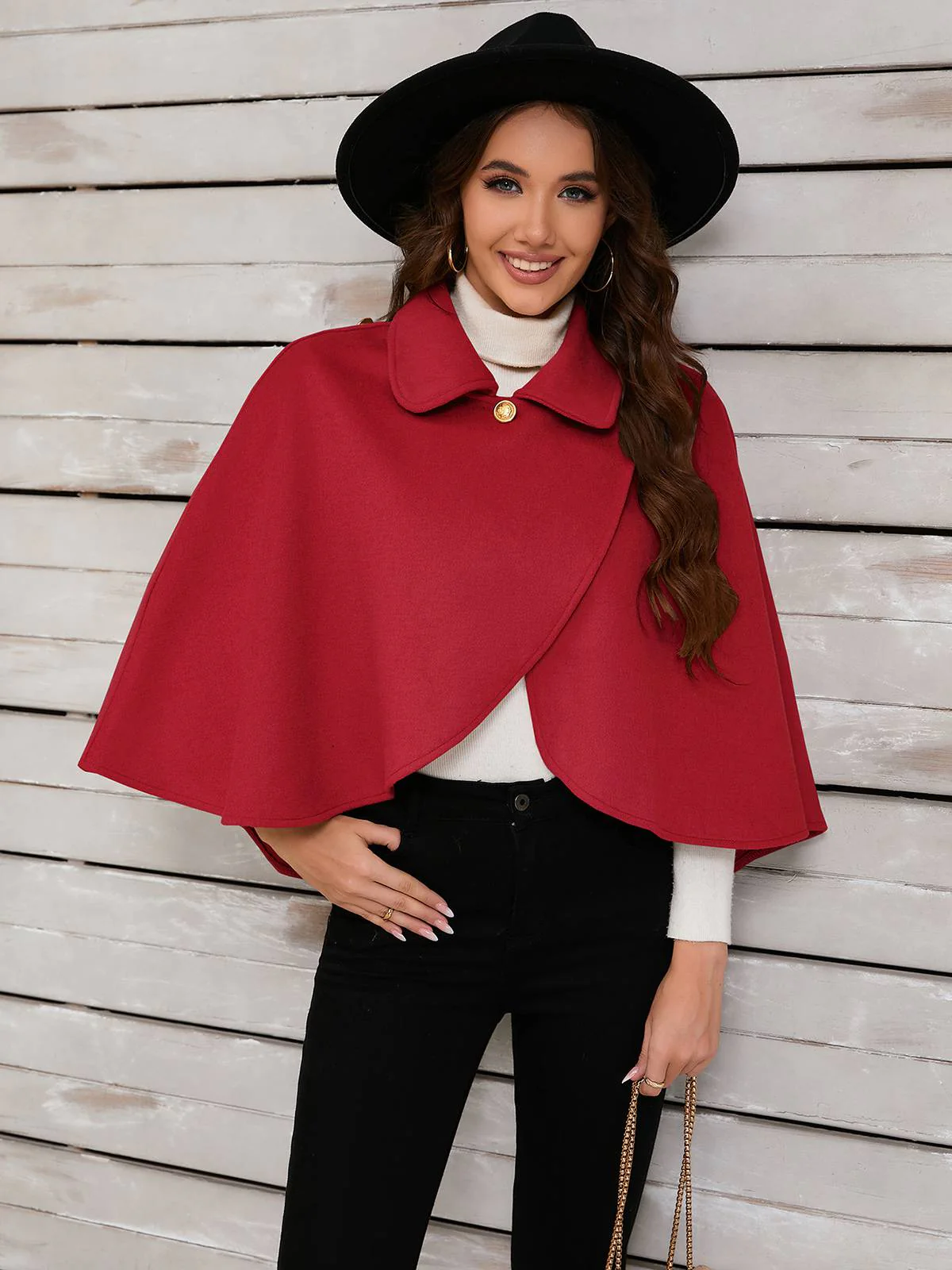 Rot 1950er Solide Revers Cloak Mantel - Image 2