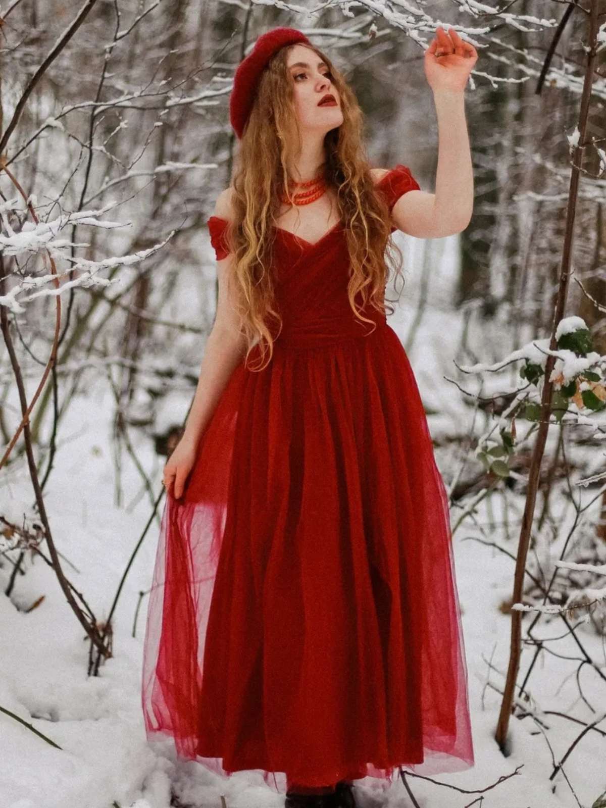 Rot 1950er Spaghetti Träger Schulterfrei Masche Kleid - Image 2