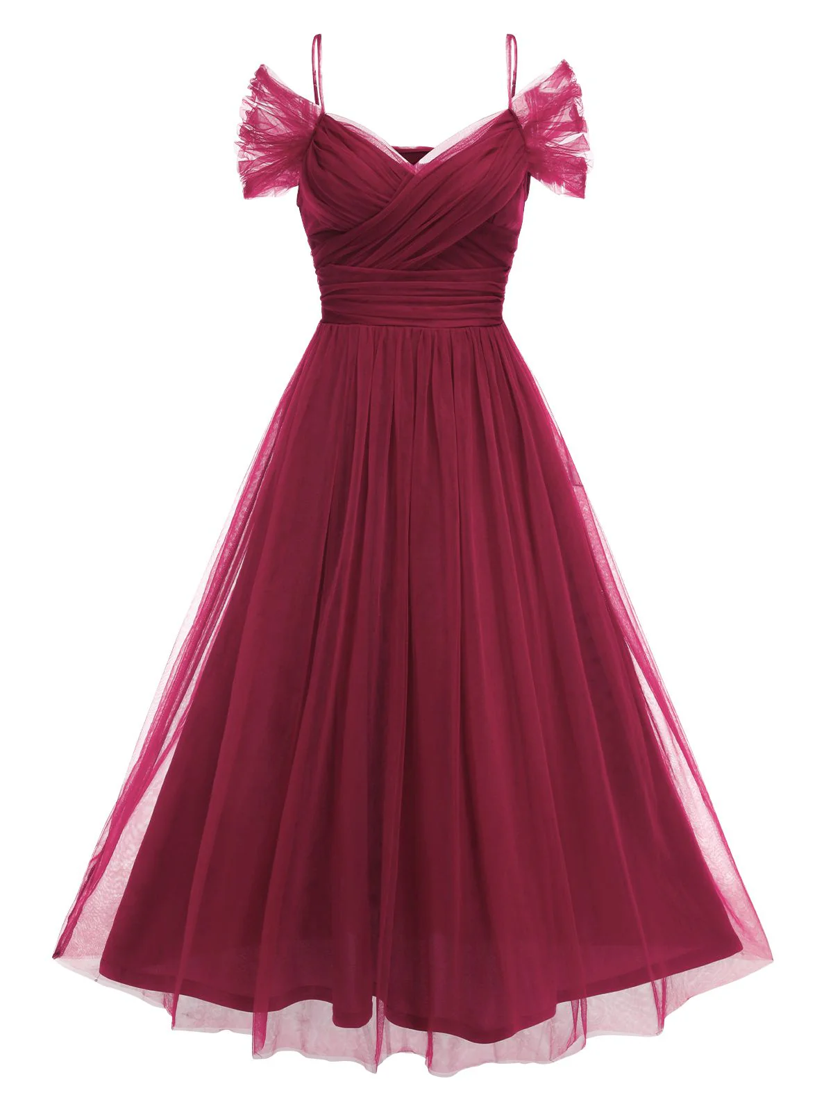 Grün 1950er Spaghetti Träger Schulterfrei Masche Kleid - Image 5