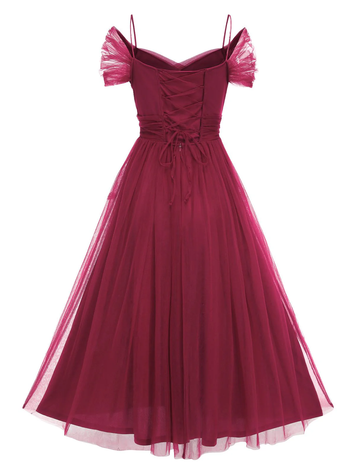 Grün 1950er Spaghetti Träger Schulterfrei Masche Kleid - Image 7