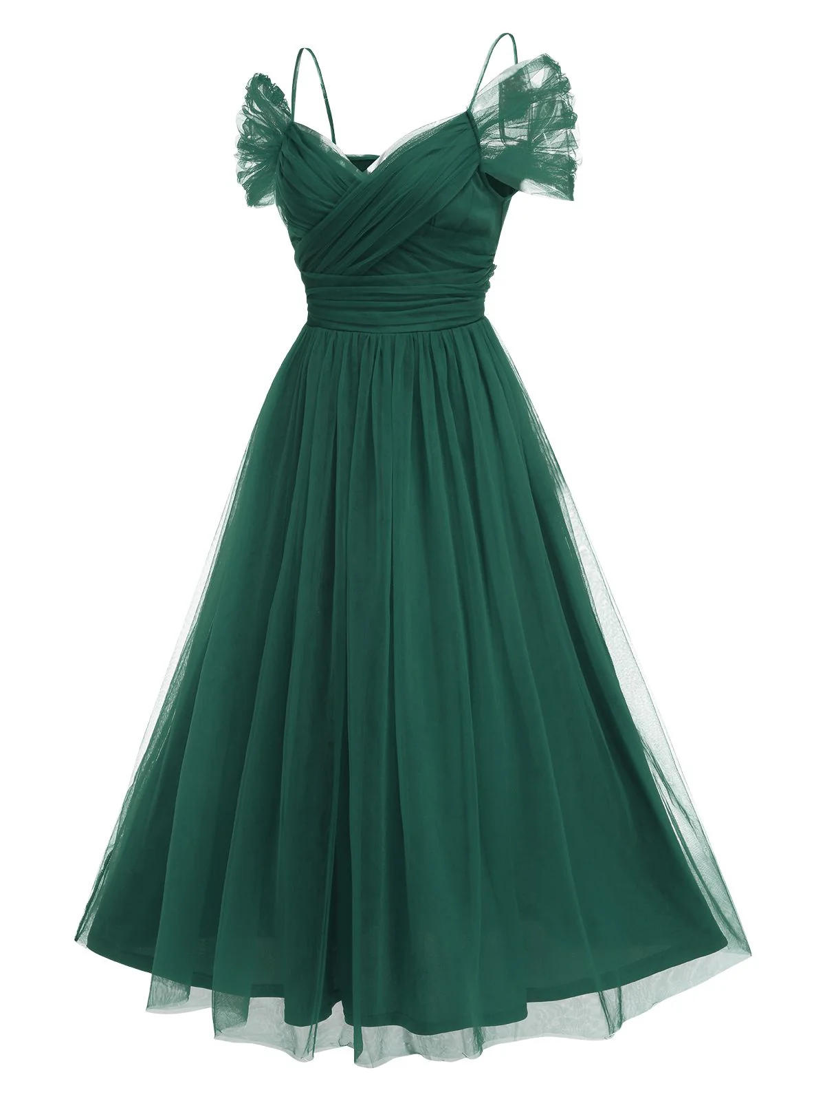 Grün 1950er Spaghetti Träger Schulterfrei Masche Kleid - Image 2