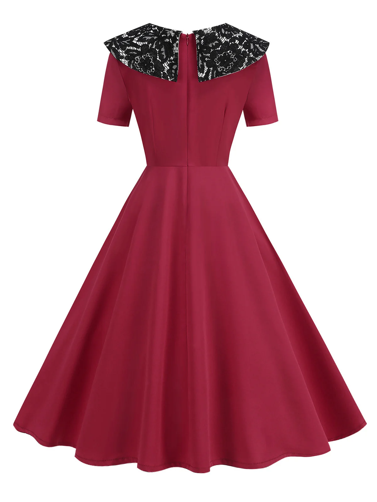 Rot 1950er Spitze Blumen Matrosen Kragen Swing Kleid - Image 3
