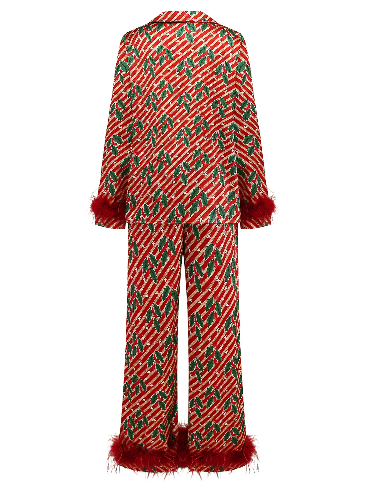 Rot 1950er Stechpalme & Candy Streifen Feder Pajama Set - Image 4