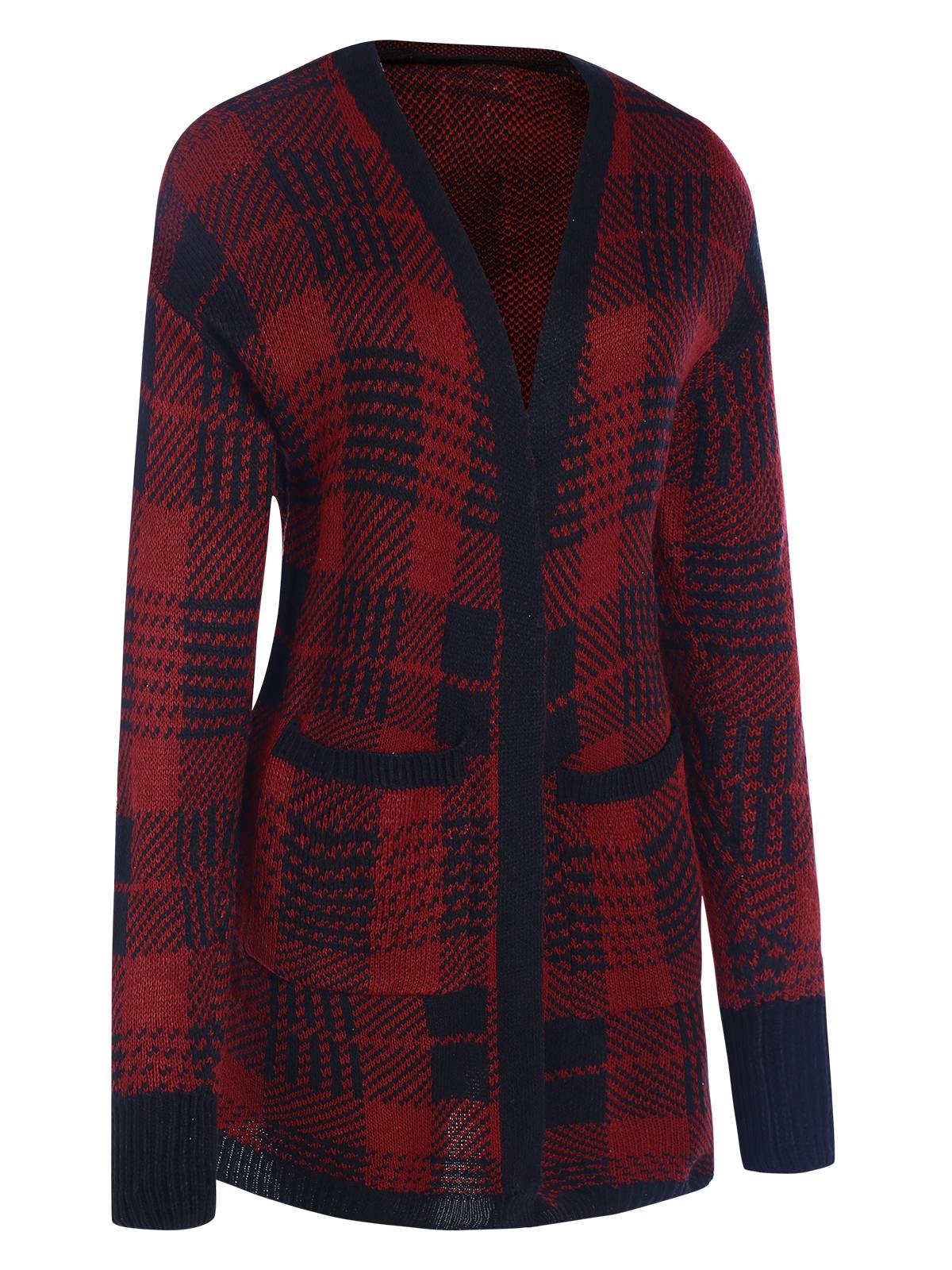 Rot 1950er Taschen Plaid Strickjacke - Image 2