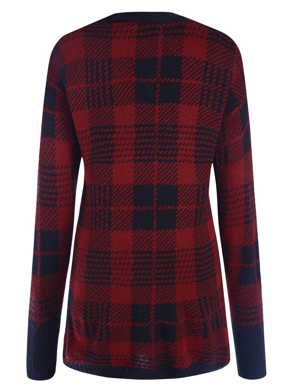 Rot 1950er Taschen Plaid Strickjacke - Image 3