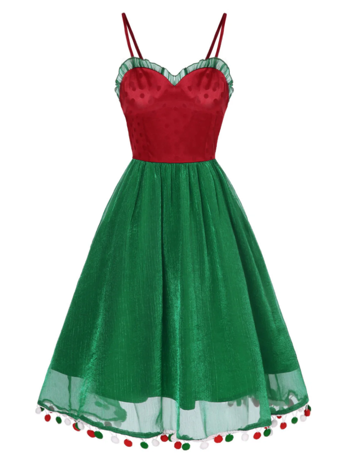 Rot 1950er Weihnachten Polka Dot Masche Kleid - Image 2