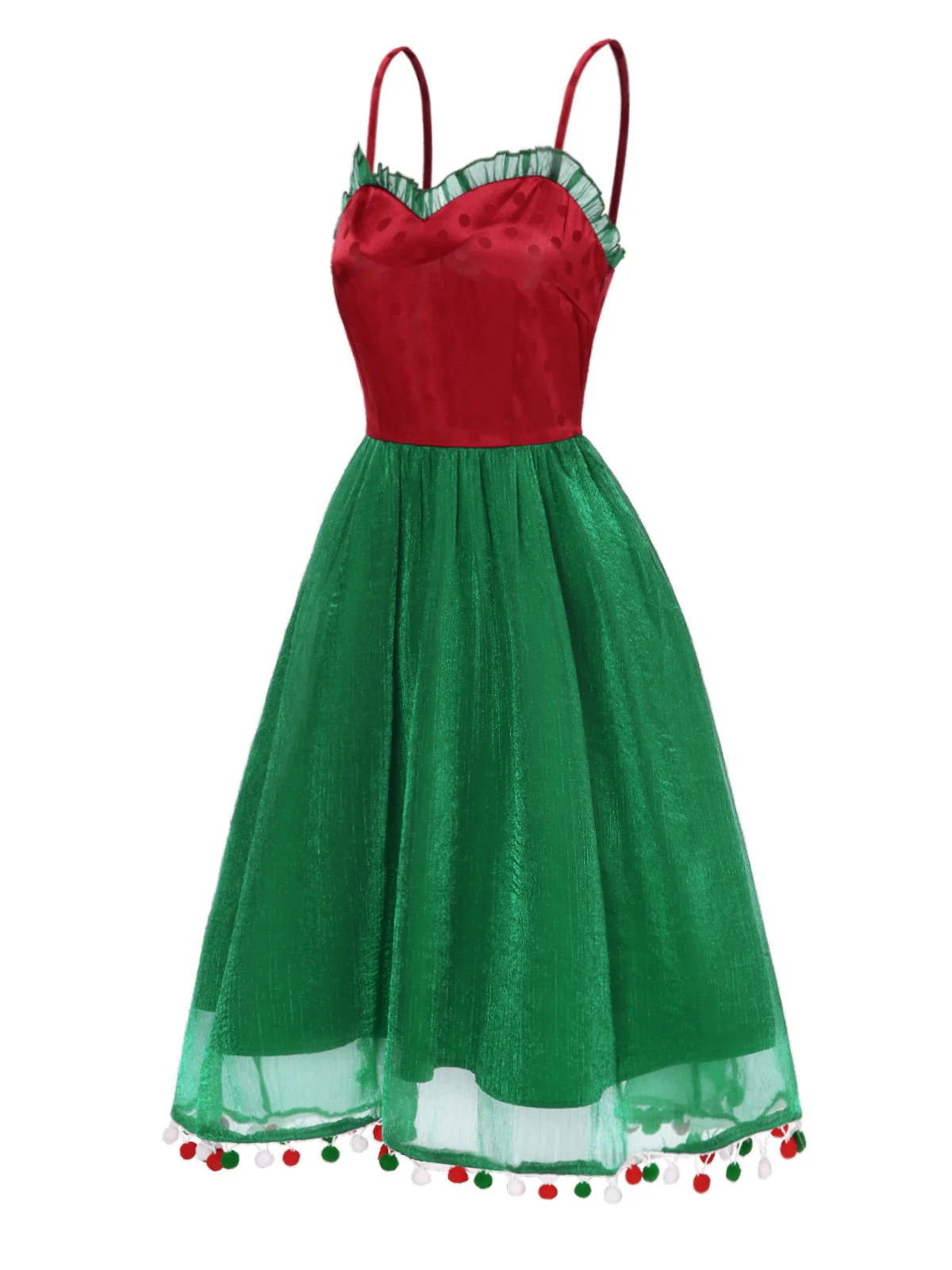 Rot 1950er Weihnachten Polka Dot Masche Kleid - Image 3