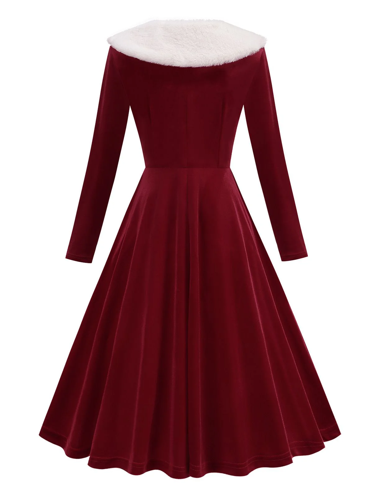 Rot 1950er Weihnachten Samt Santa Pelzkragen Perle Kleid - Image 3